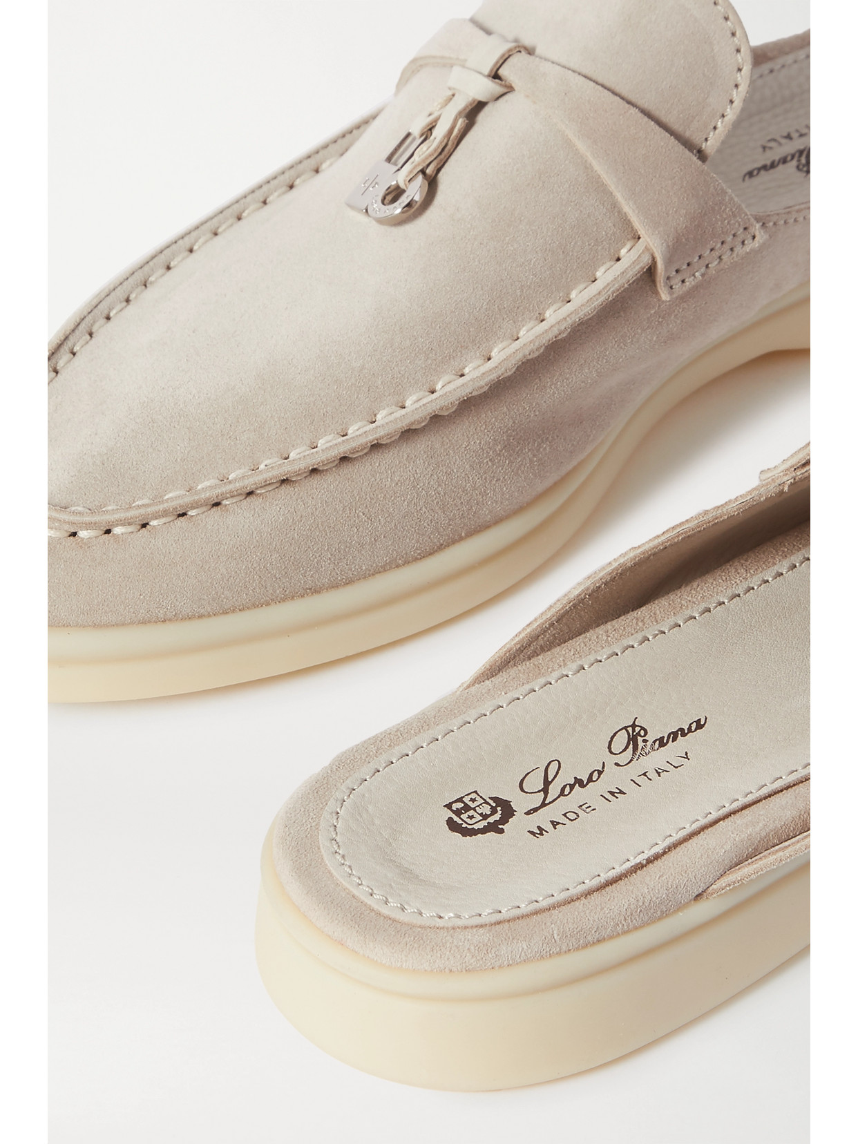 LORO PIANA BABOUCHE CHARMS WALK SUEDE SLIPPERS