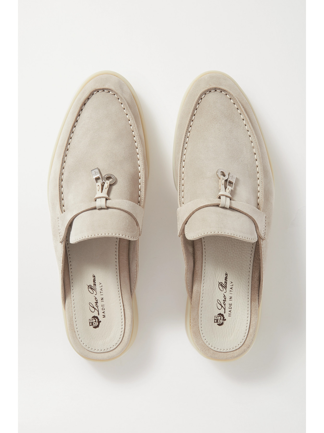 LORO PIANA BABOUCHE CHARMS WALK SUEDE SLIPPERS