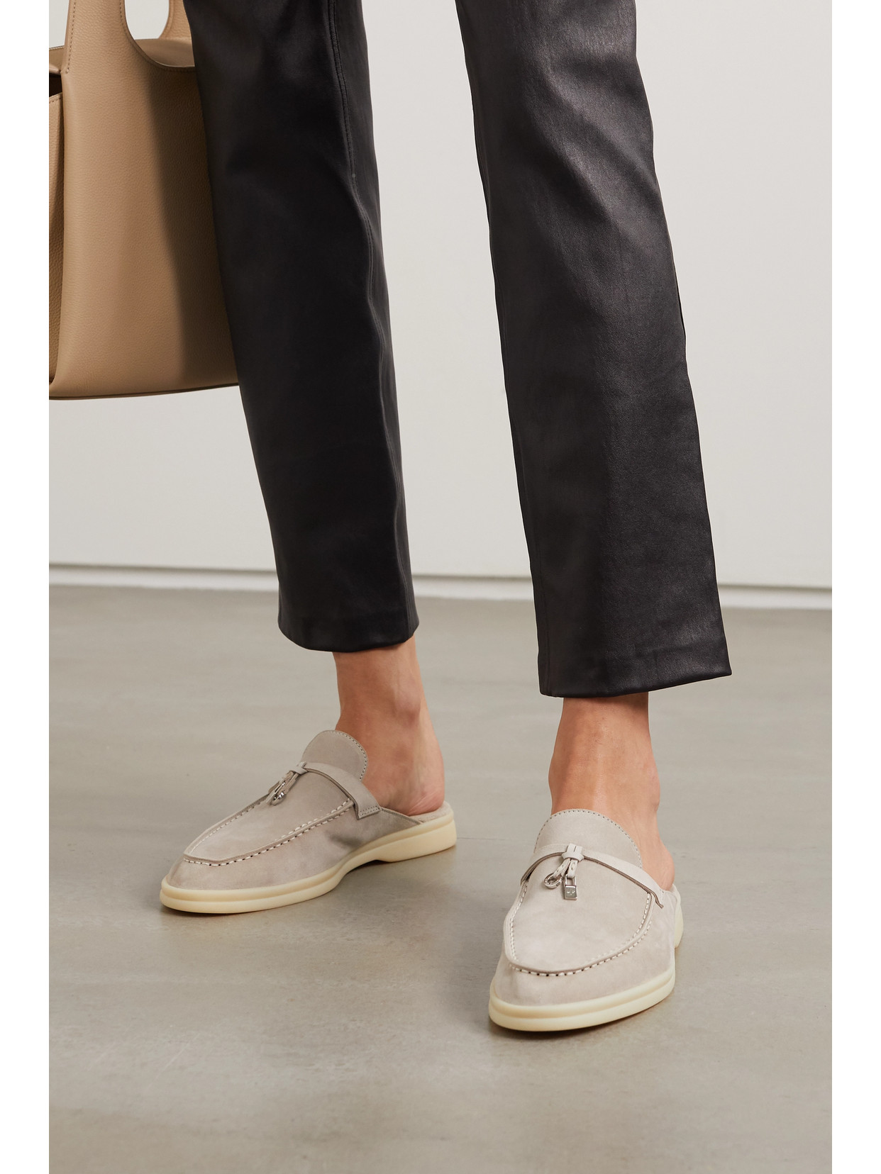 LORO PIANA BABOUCHE CHARMS WALK SUEDE SLIPPERS