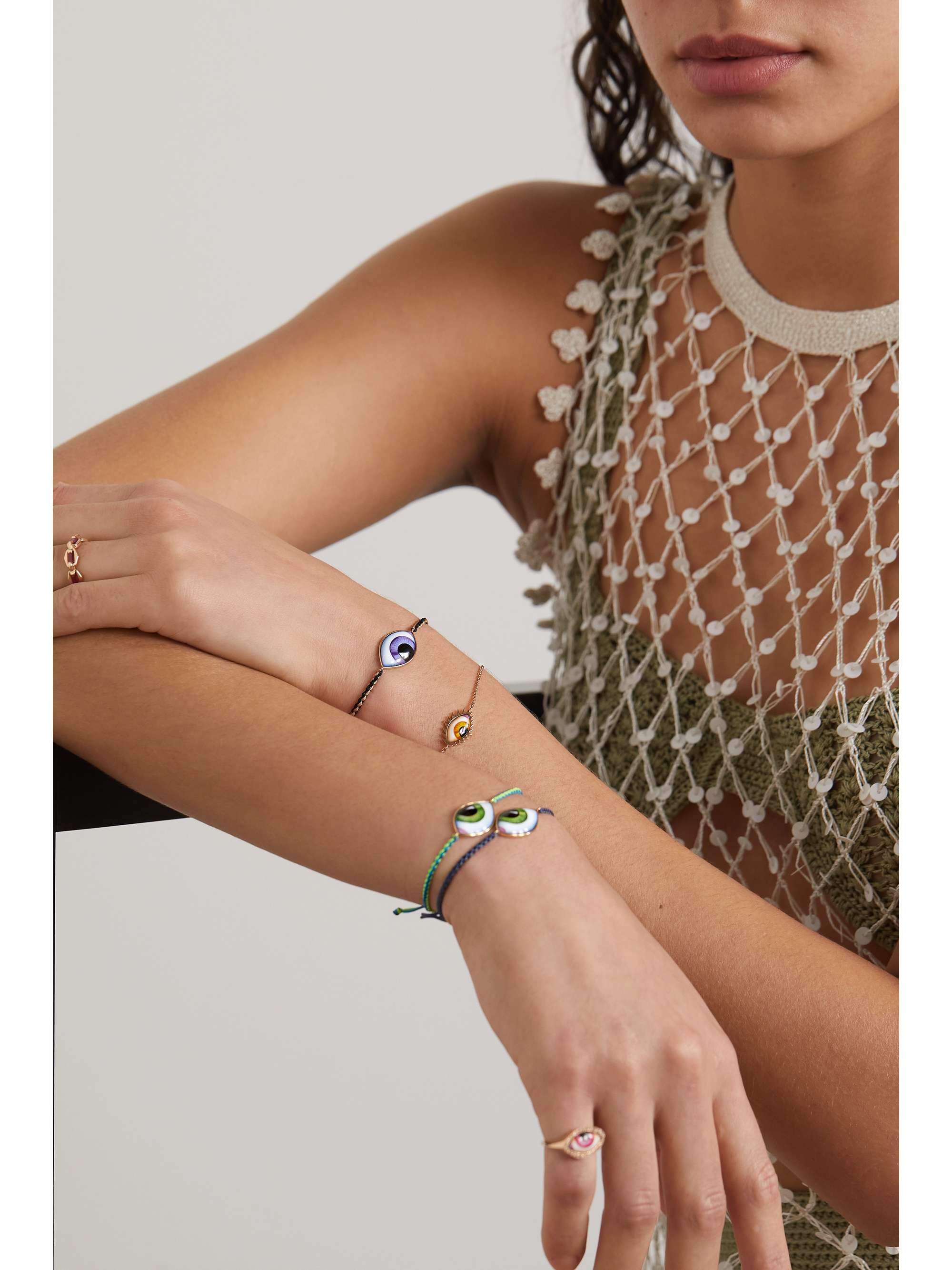 LITO Tu Es Partout 14-karat gold, macramé and enamel bracelet
