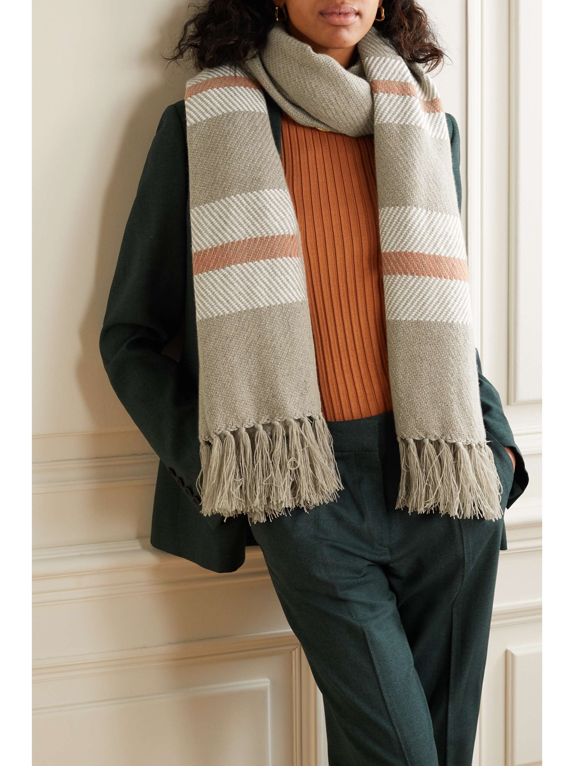 LORO PIANA Fringed striped cashmere scarf