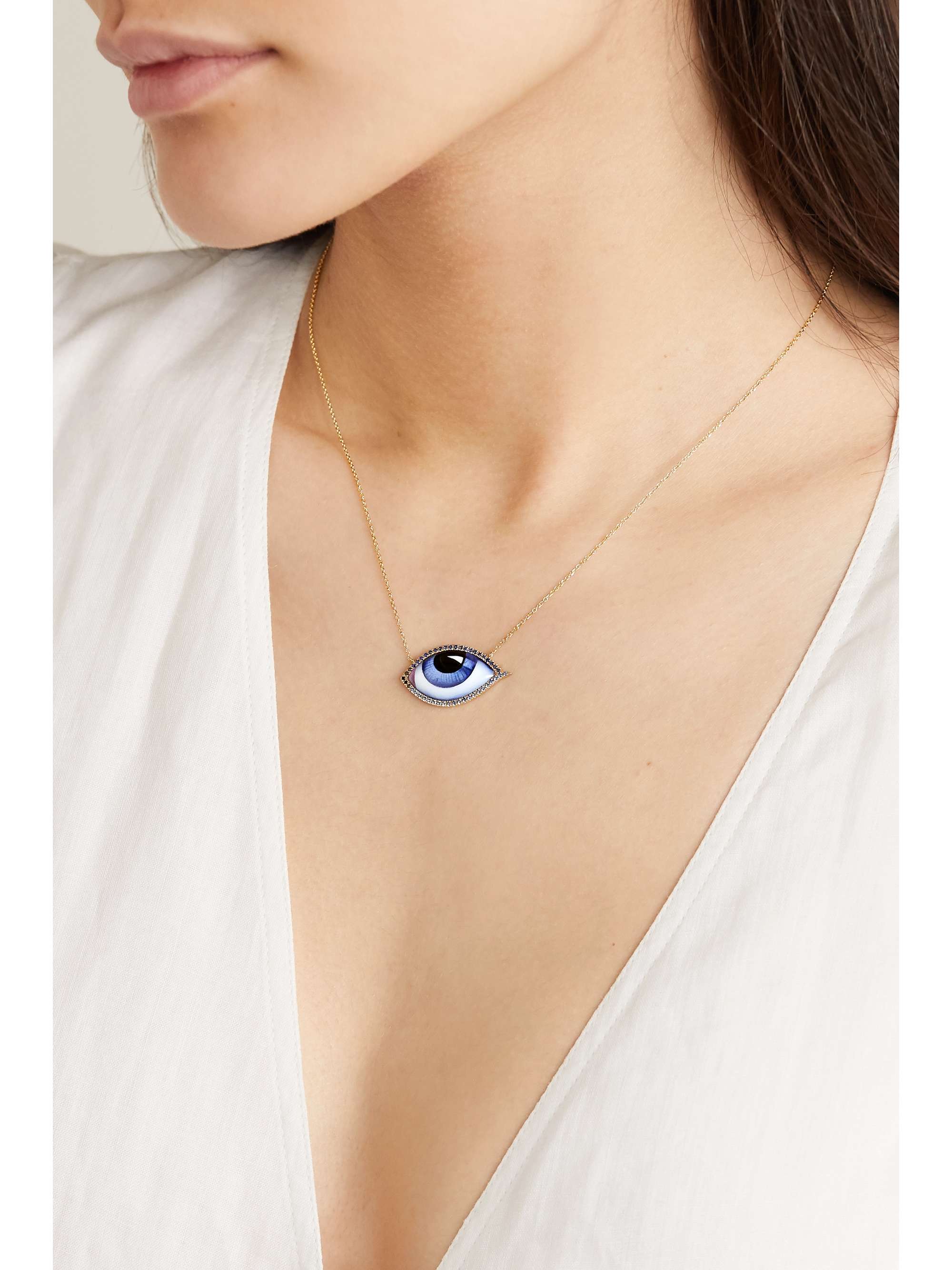 LITO Tu Es Partout 14-karat gold, enamel, diamond and sapphire necklace