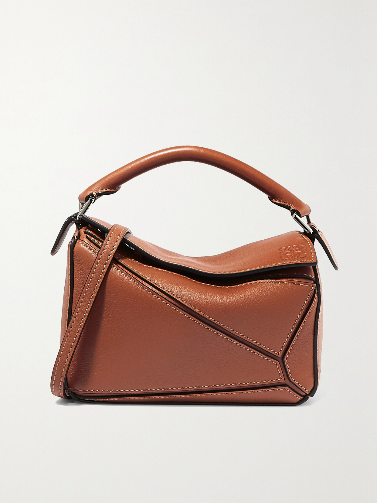 Loewe Puzzle Mini Textured-leather Shoulder Bag In Brown