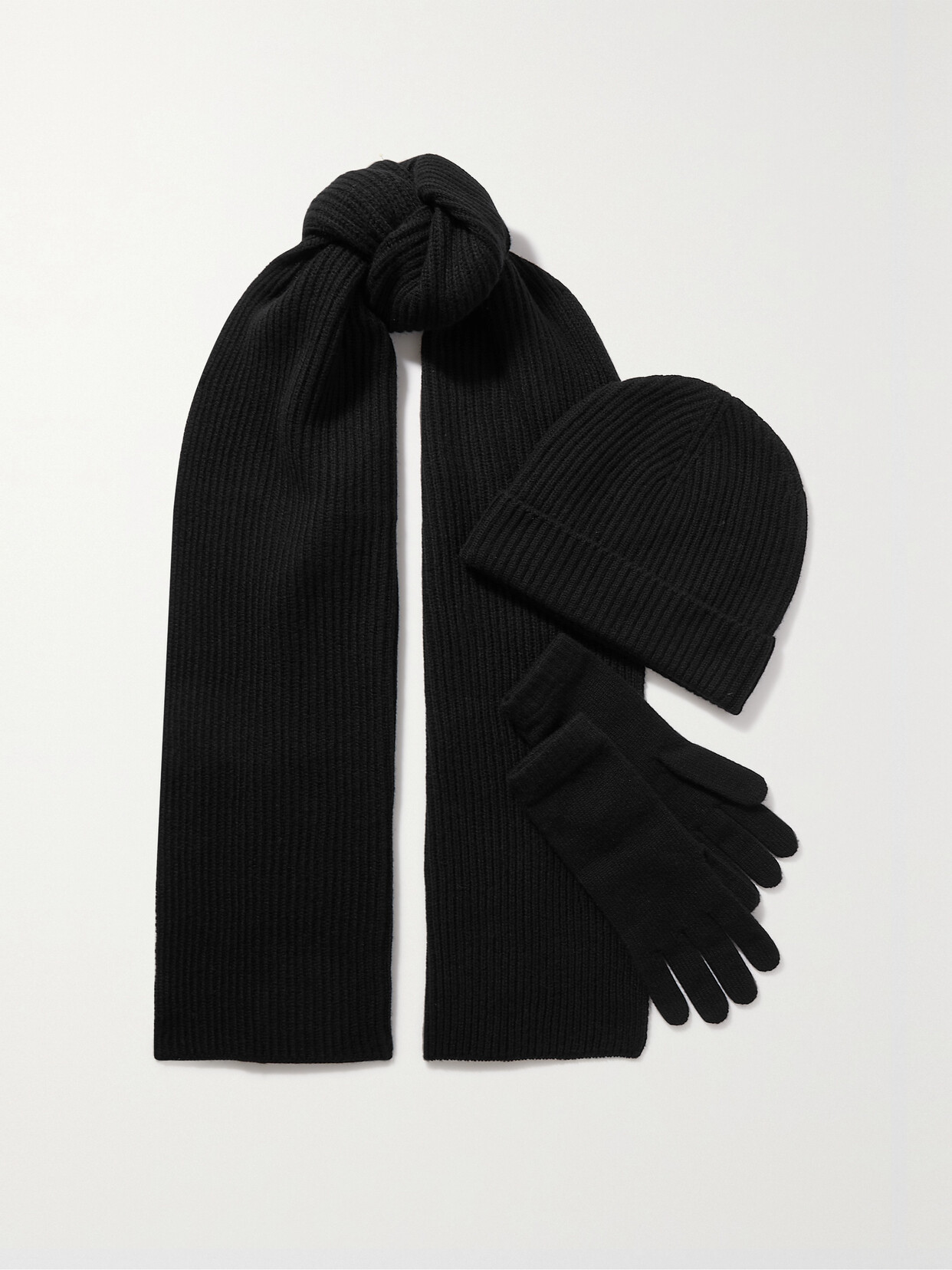 Johnstons Of Elgin + Net Sustain Cashmere Beanie, Scarf And Gloves Set In Black