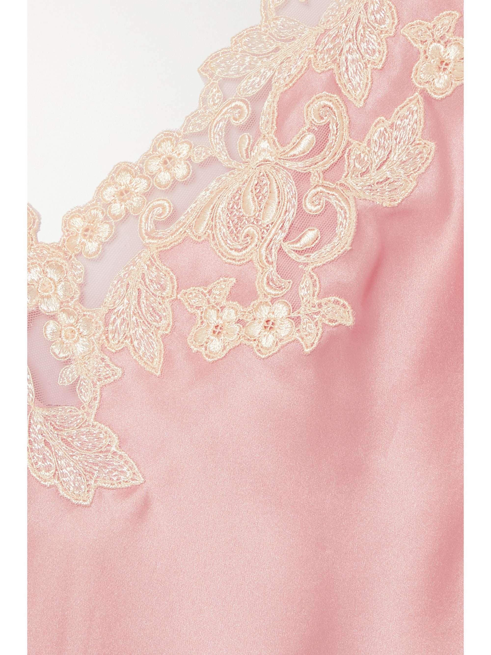LA PERLA Maison embroidered lace-trimmed silk-blend satin chemise