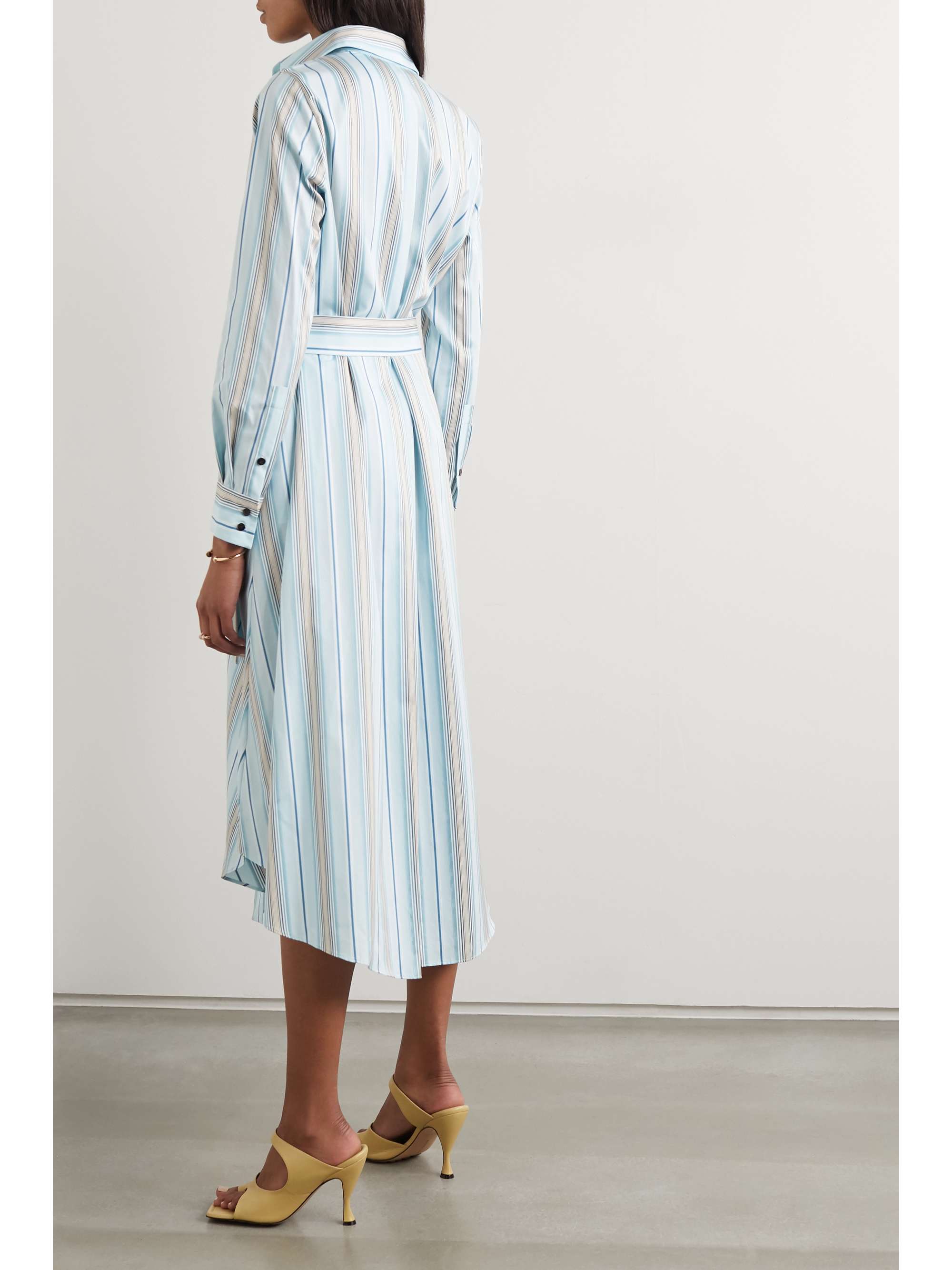 LORO PIANA Belted striped cotton-poplin wrap dress