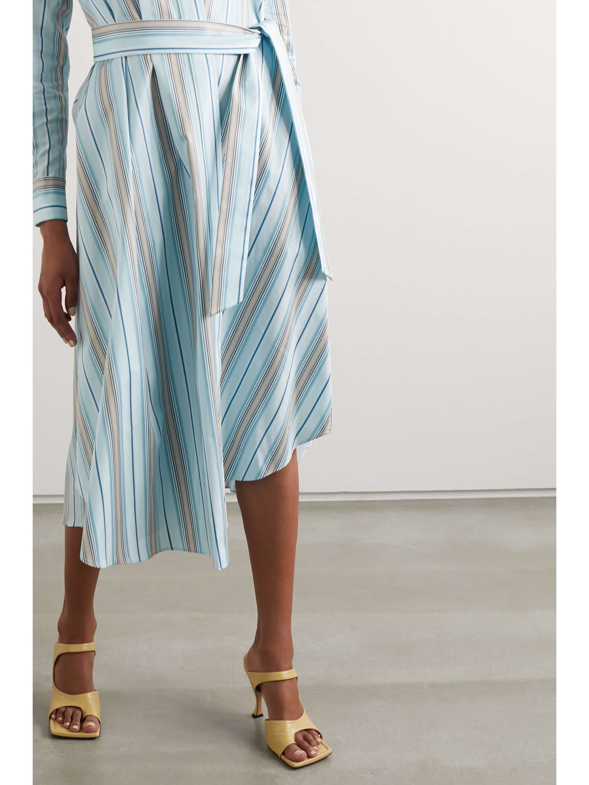 LORO PIANA Belted striped cotton-poplin wrap dress