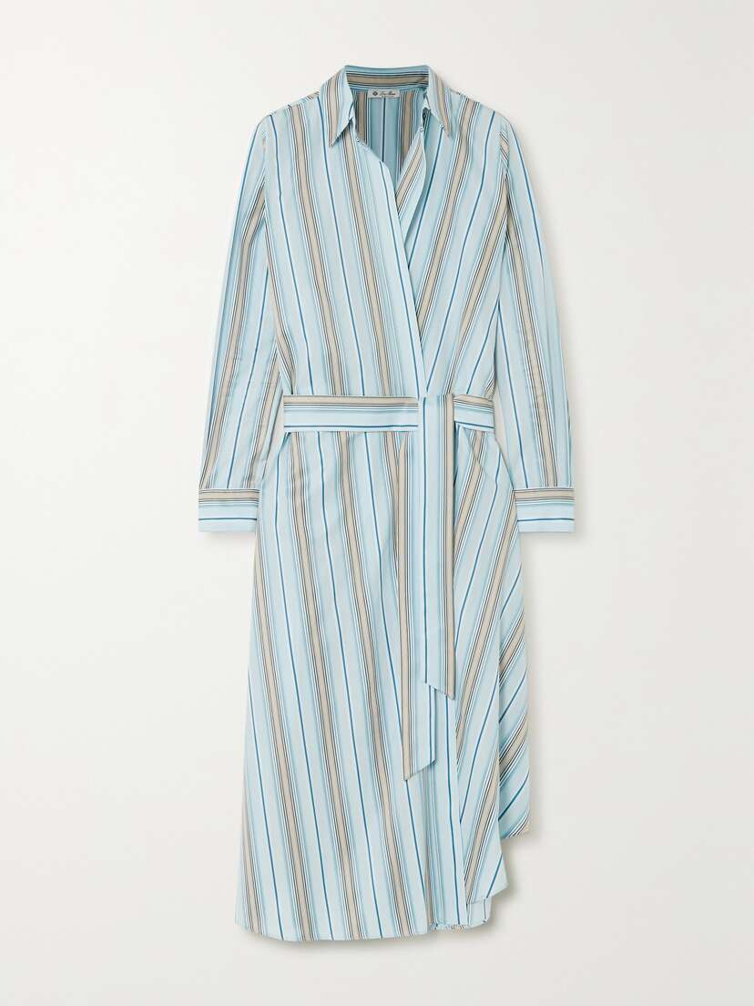 Loro Piana Belted Striped Cotton-poplin Wrap Dress