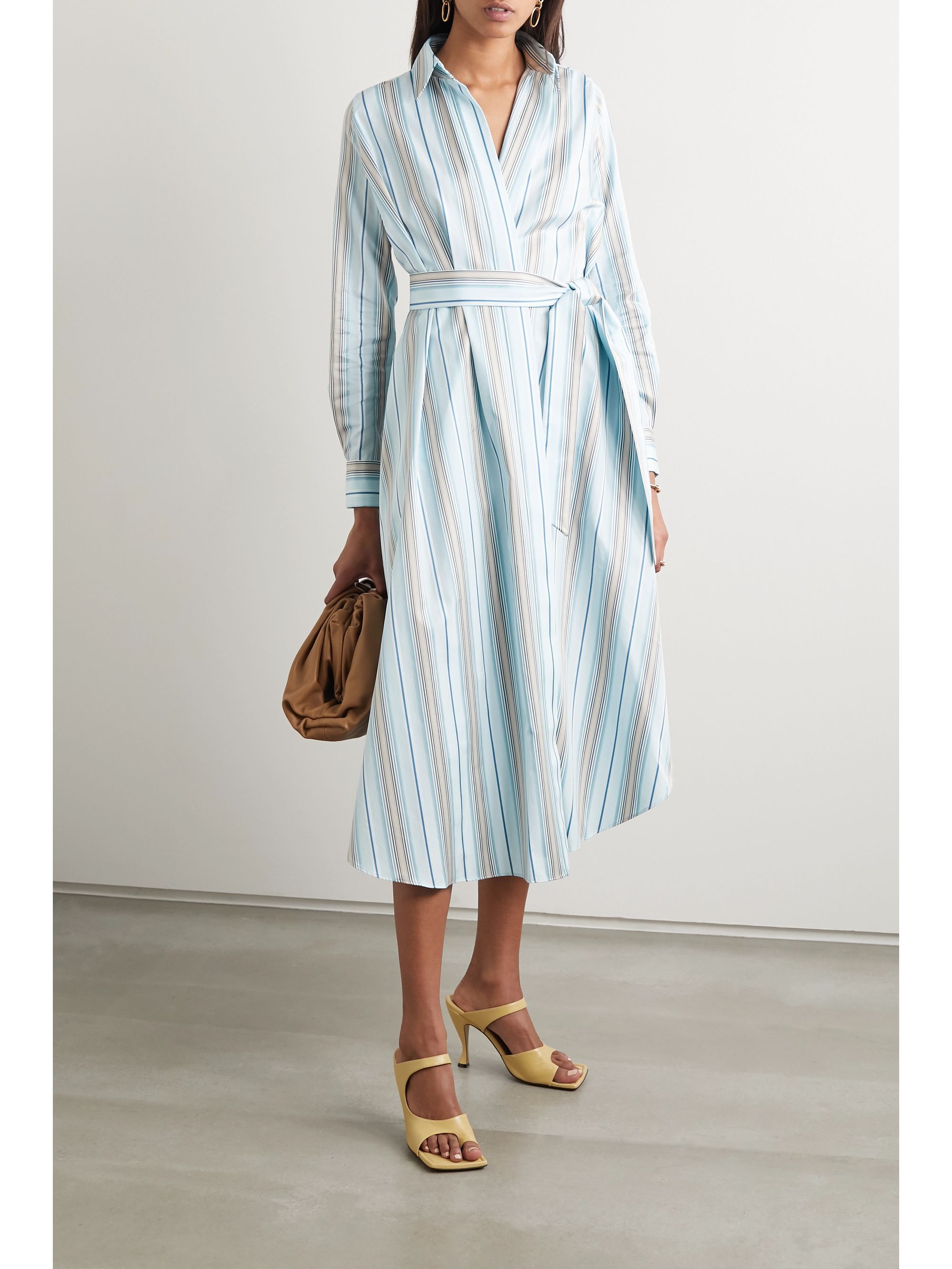 Light blue Belted striped cottonpoplin wrap dress LORO PIANA NETA