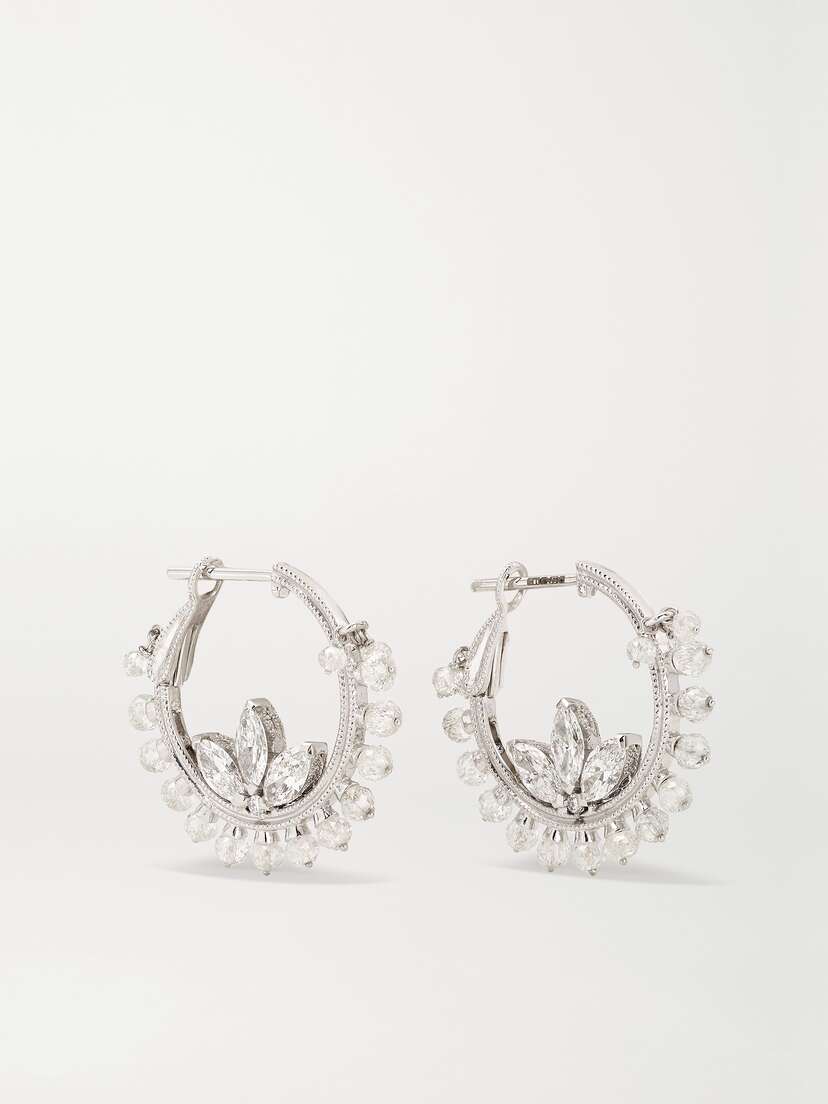 MARIA TASH Lotus Coronet 16mm 18-karat White Gold Diamond Hoop Earrings