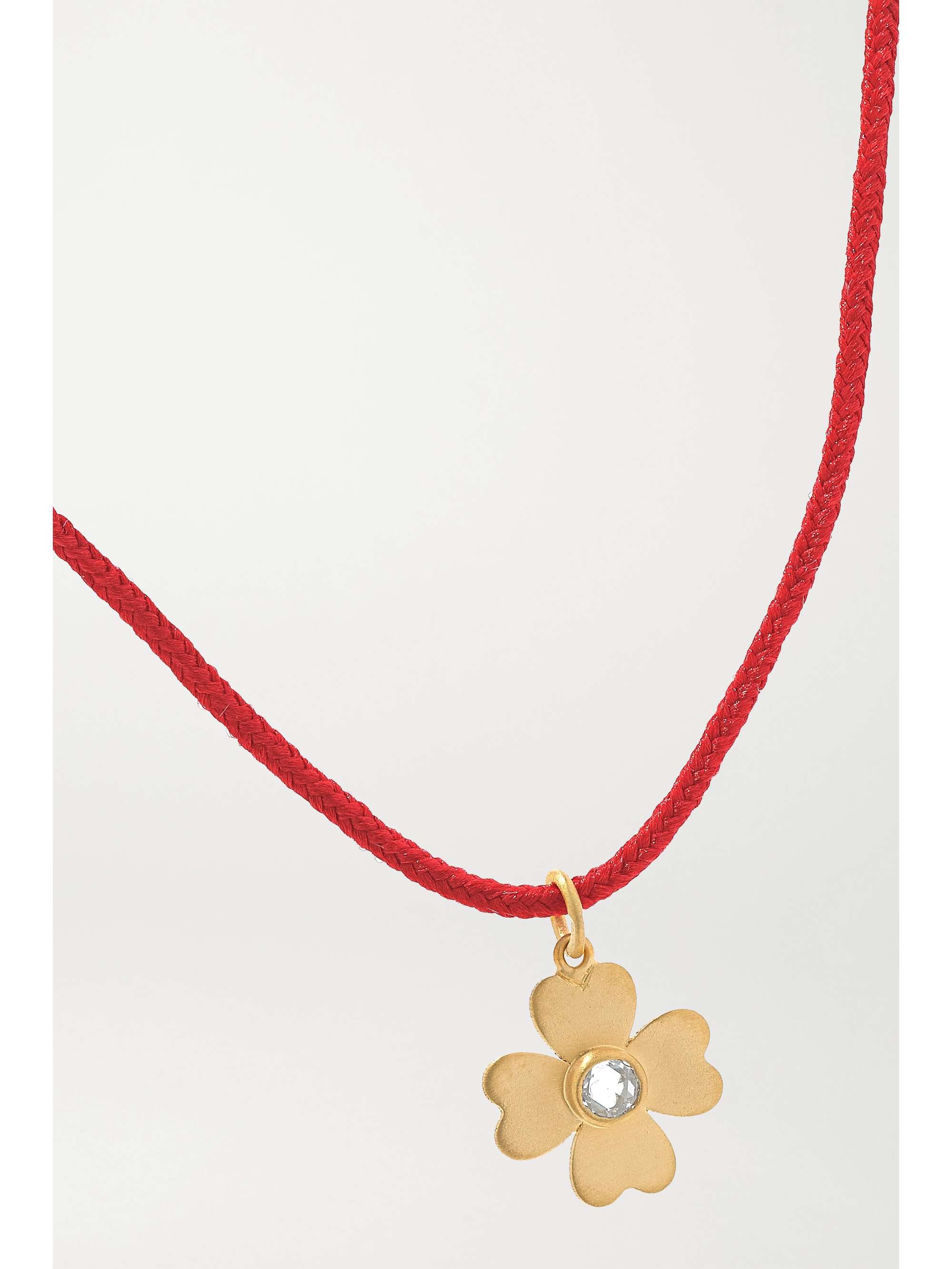 MARIE-HÉLÈNE DE TAILLAC Clover 18-karat gold, cord and diamond bracelet