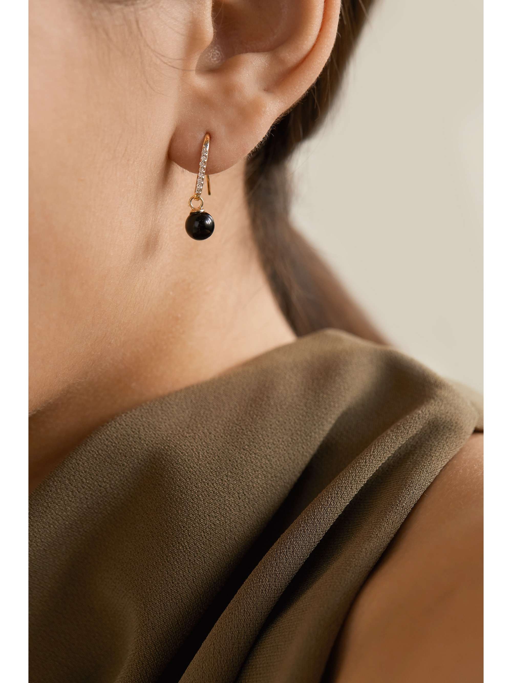 MATEO 14-karat gold, onyx and diamond earrings