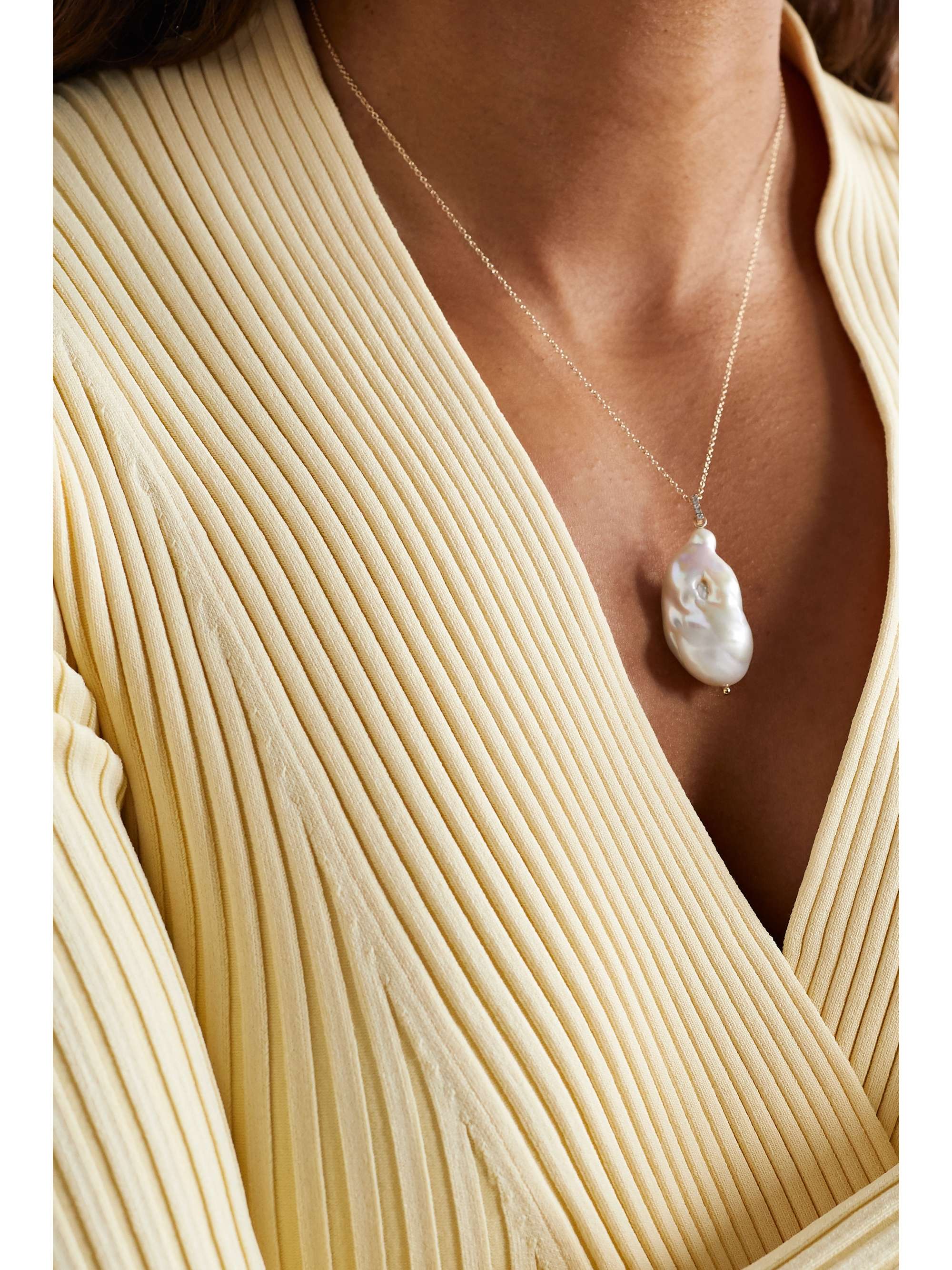 MATEO 14-karat gold, pearl and diamond necklace