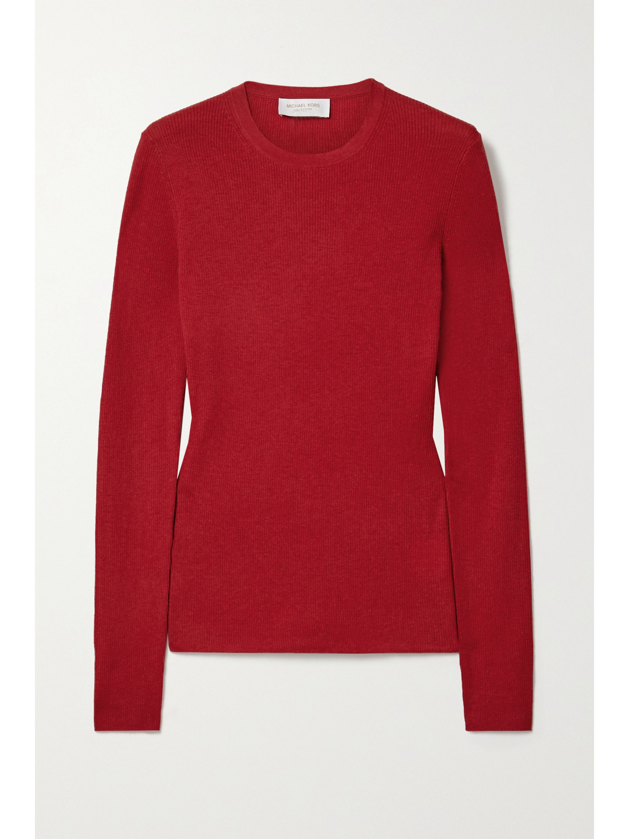 Michael Kors Ribbed Cashmere Knit Crewneck Sweater In Red