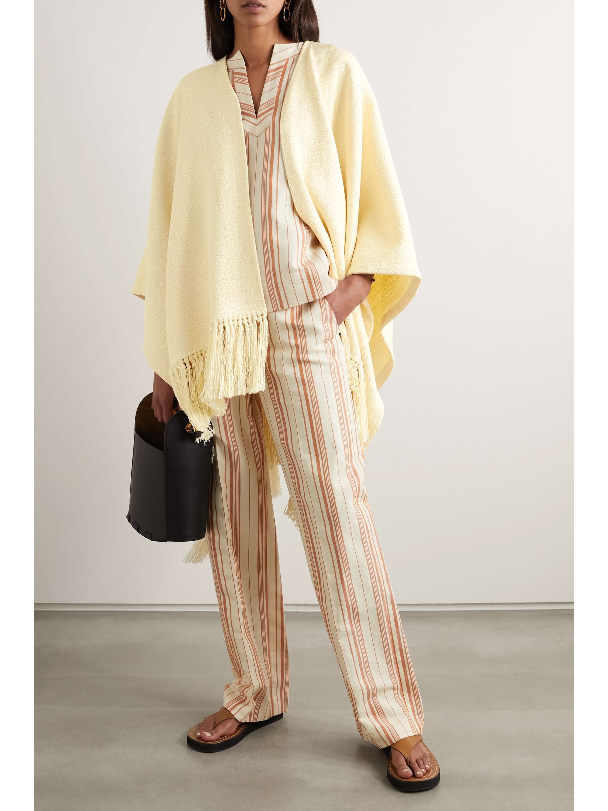 LORO PIANA Tasseled cotton and silk-blend poncho