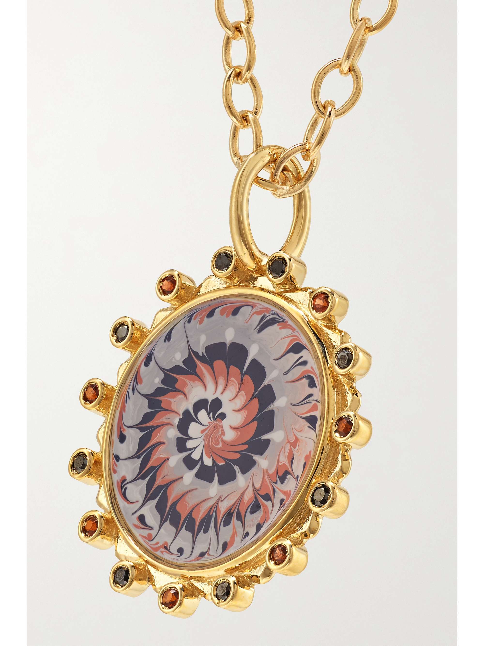 MARLO LAZ Tie Dye 14-karat gold, enamel, garnet and diamond necklace