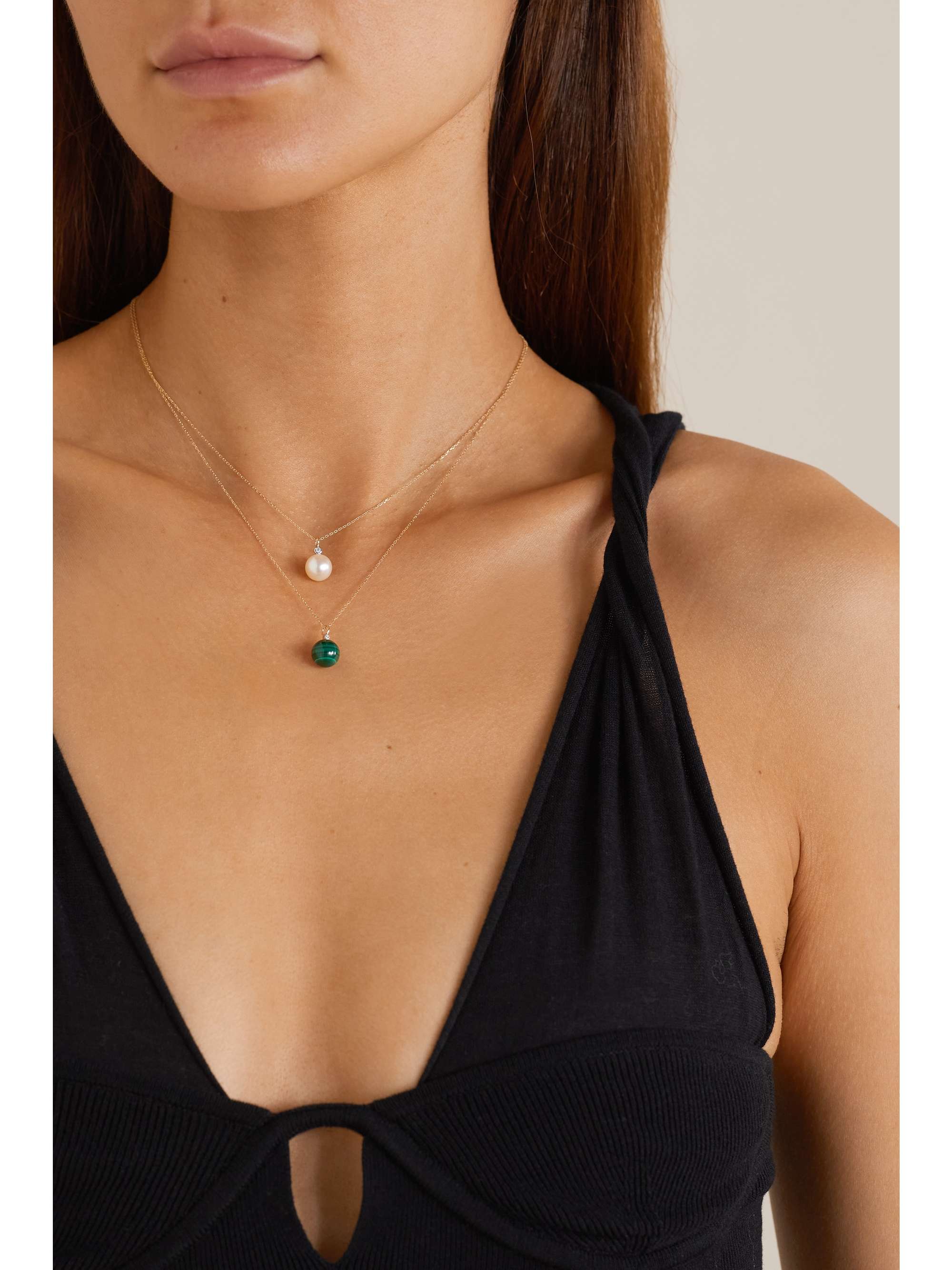 MATEO 14-karat gold, pearl and diamond necklace