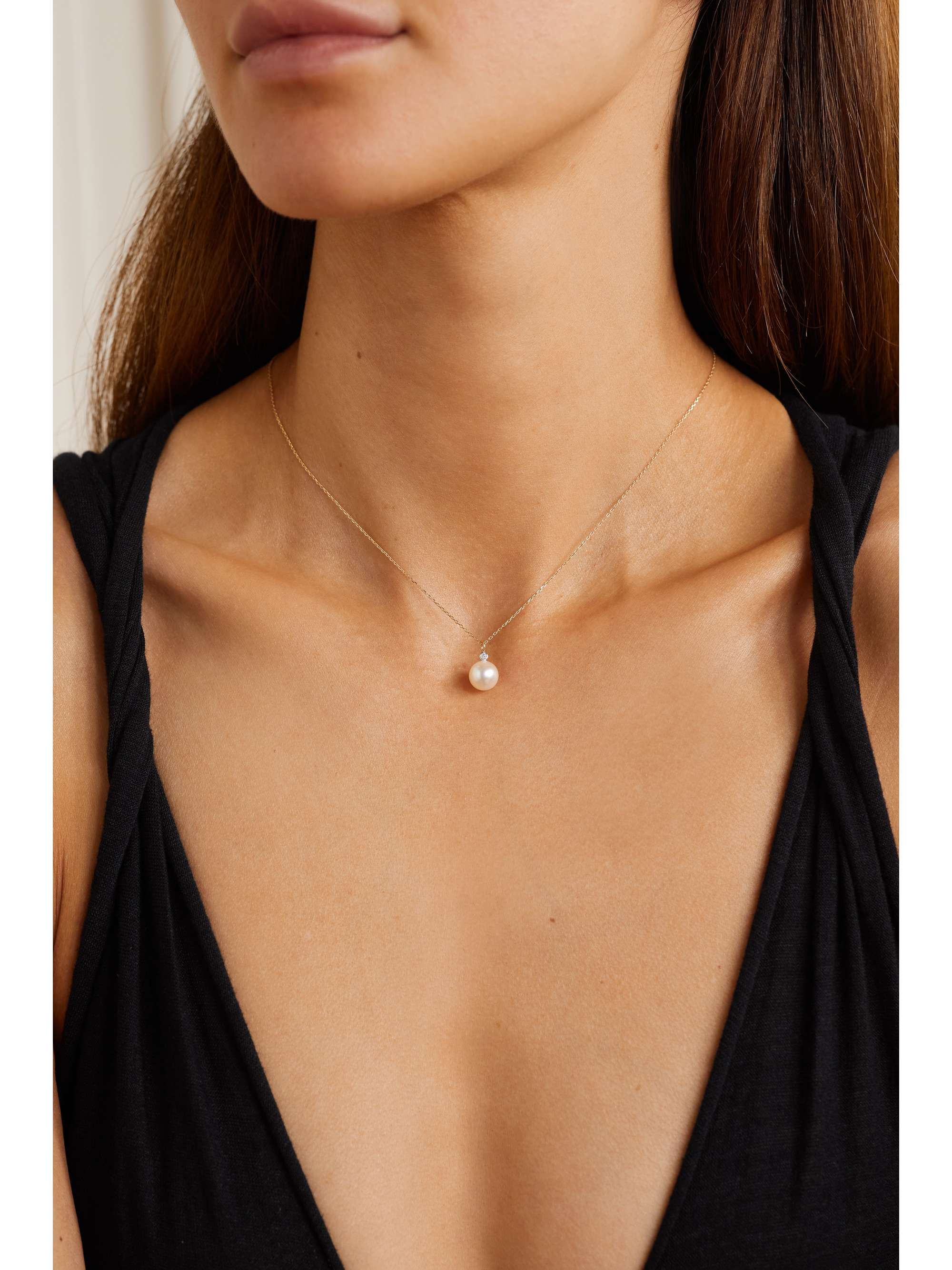 MATEO 14-karat gold, pearl and diamond necklace