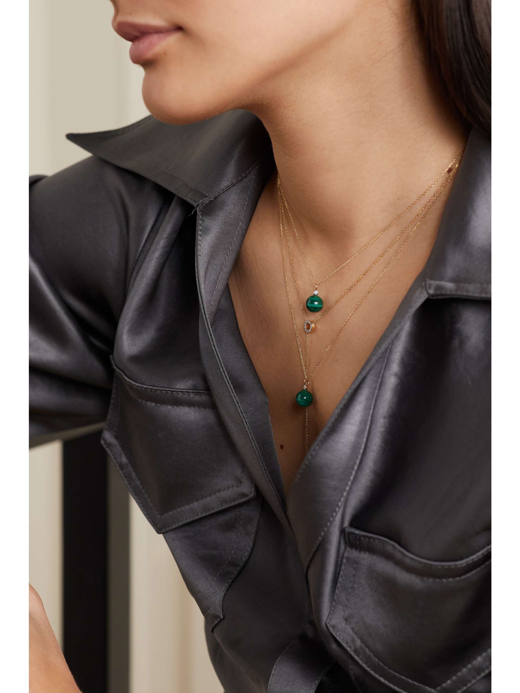 MATEO 14-karat gold, malachite and diamond necklace