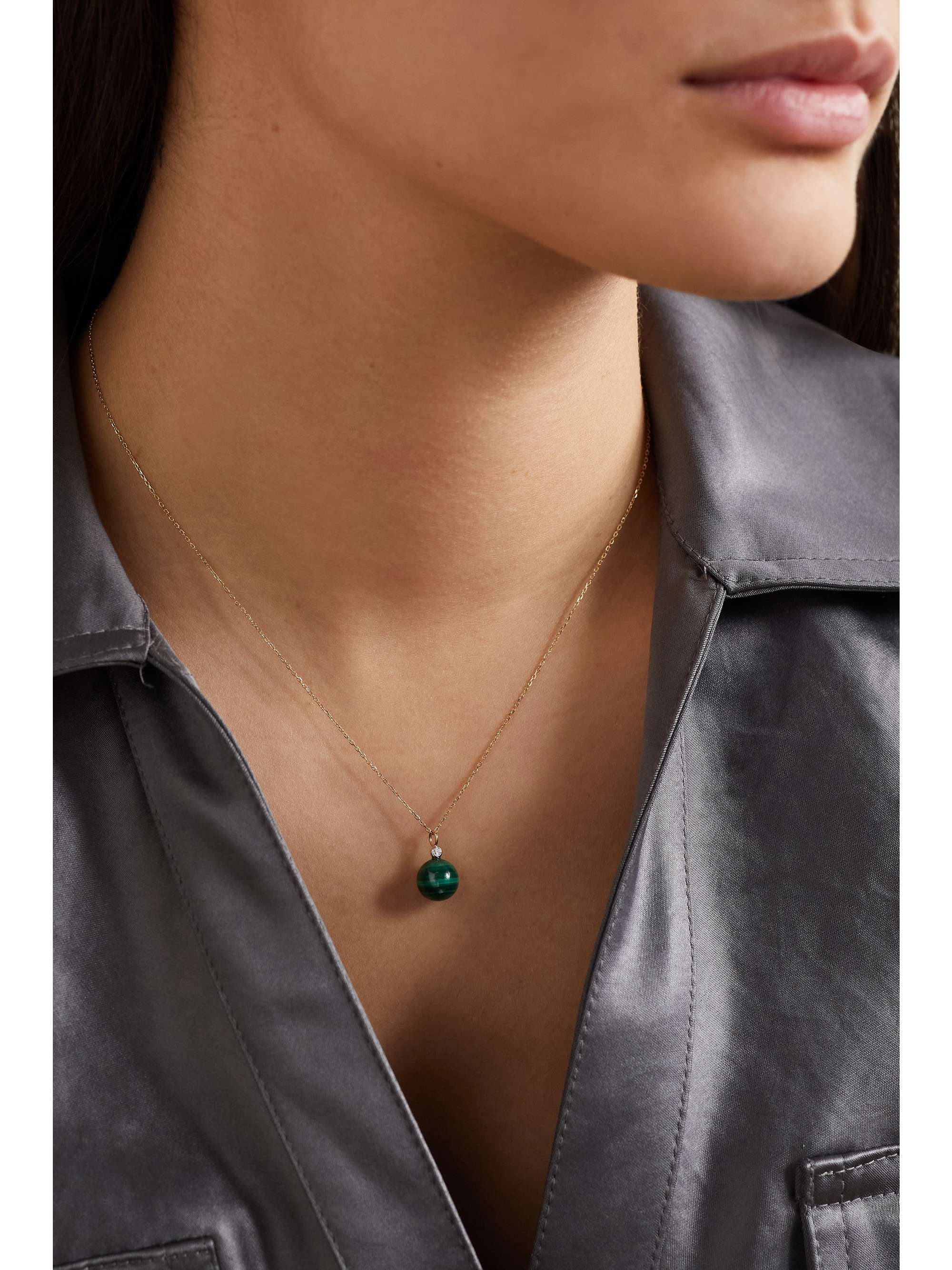 MATEO 14-karat gold, malachite and diamond necklace