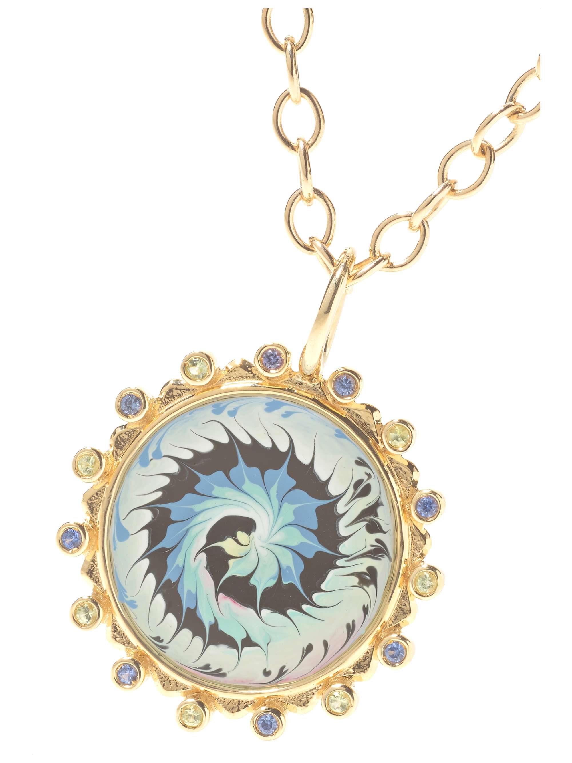 MARLO LAZ Tie Dye 14-karat gold, enamel, tanzanite and peridot necklace