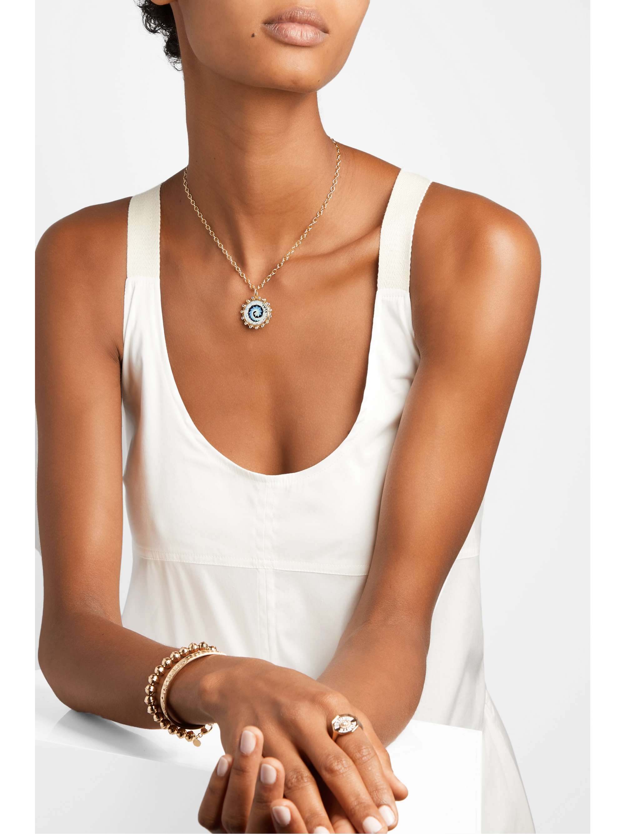 MARLO LAZ Tie Dye 14-karat gold, enamel, tanzanite and peridot necklace
