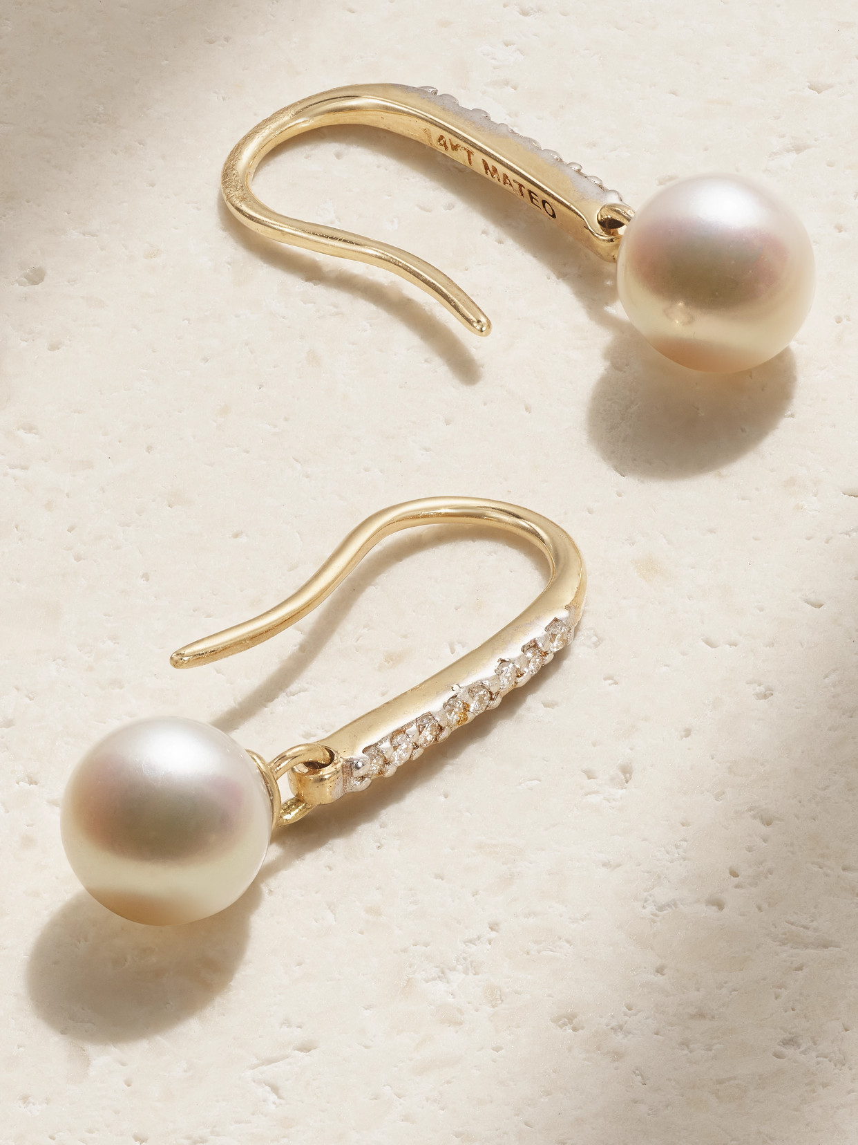 Shop Mateo 14-karat Gold, Pearl And Diamond Earrings