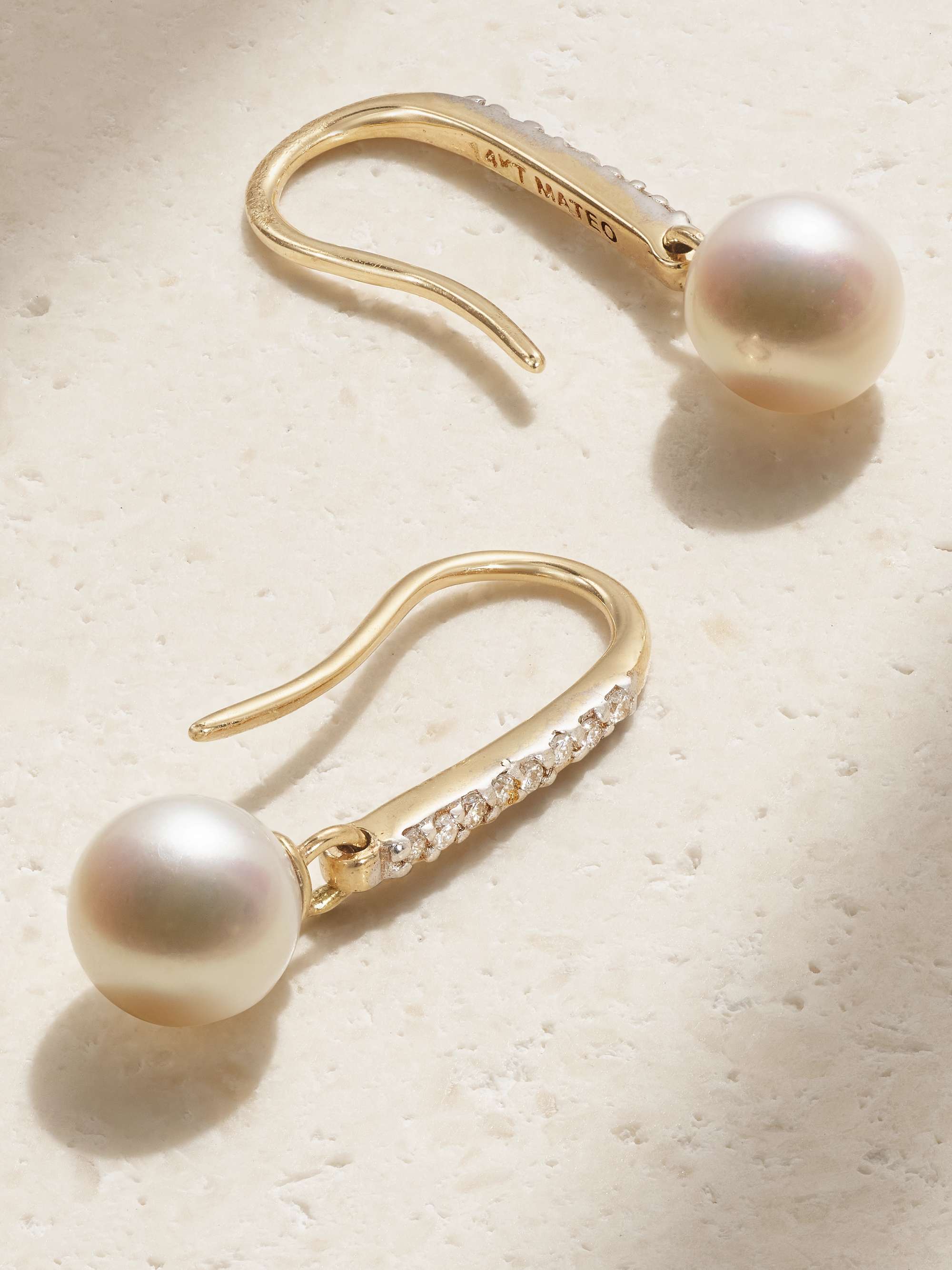 MATEO 14-karat gold, pearl and diamond earrings