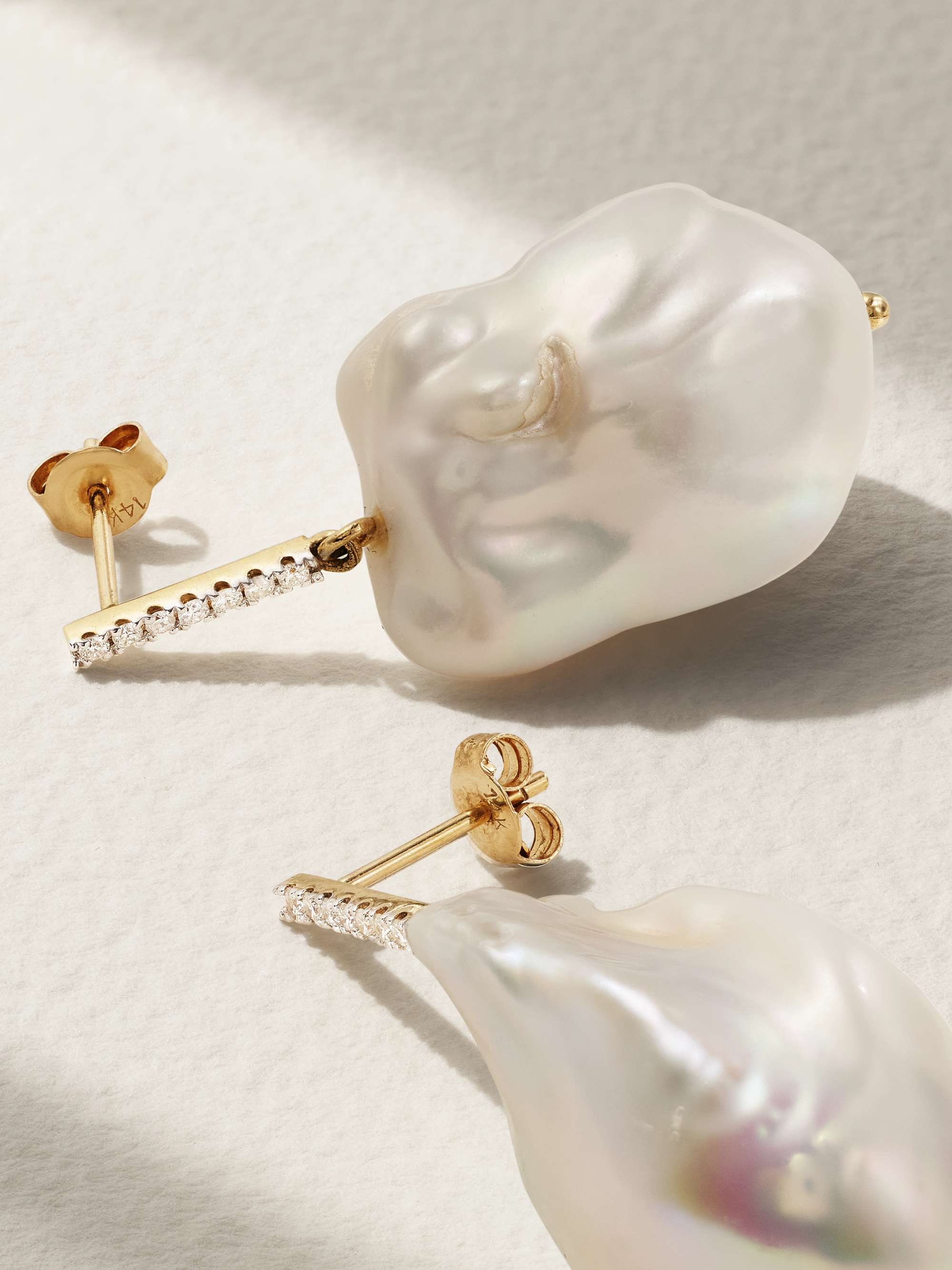 MATEO 14-karat gold, pearl and diamond earrings