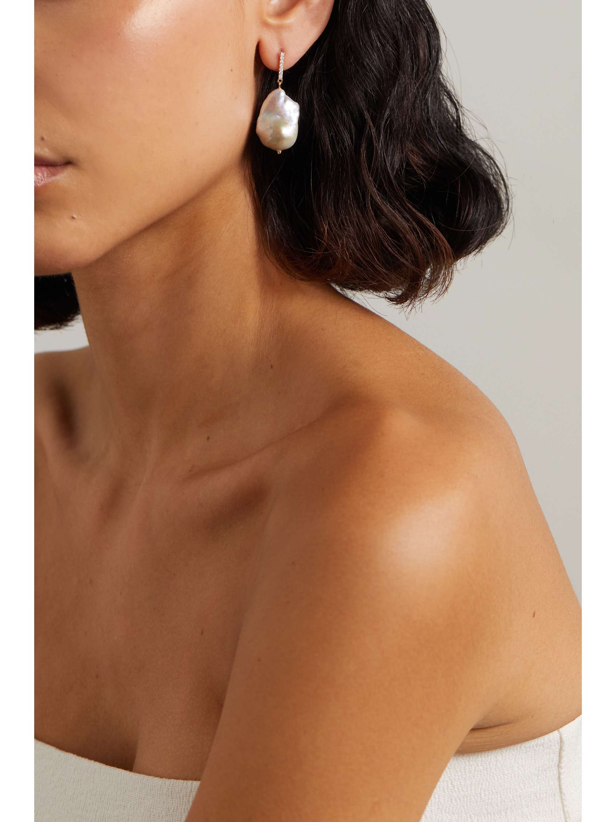 MATEO 14-karat gold, pearl and diamond earrings