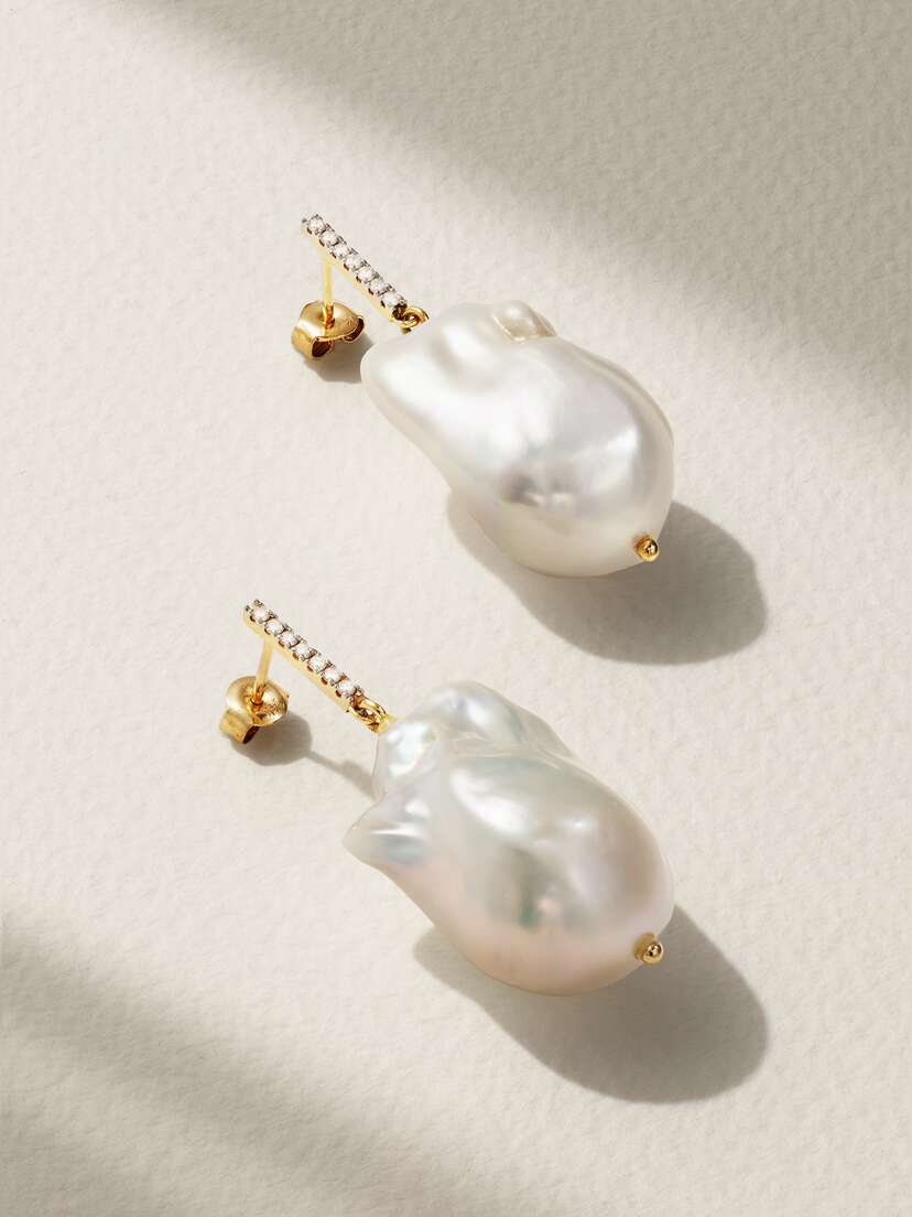 Mateo 14-karat Gold, Pearl And Diamond Earrings