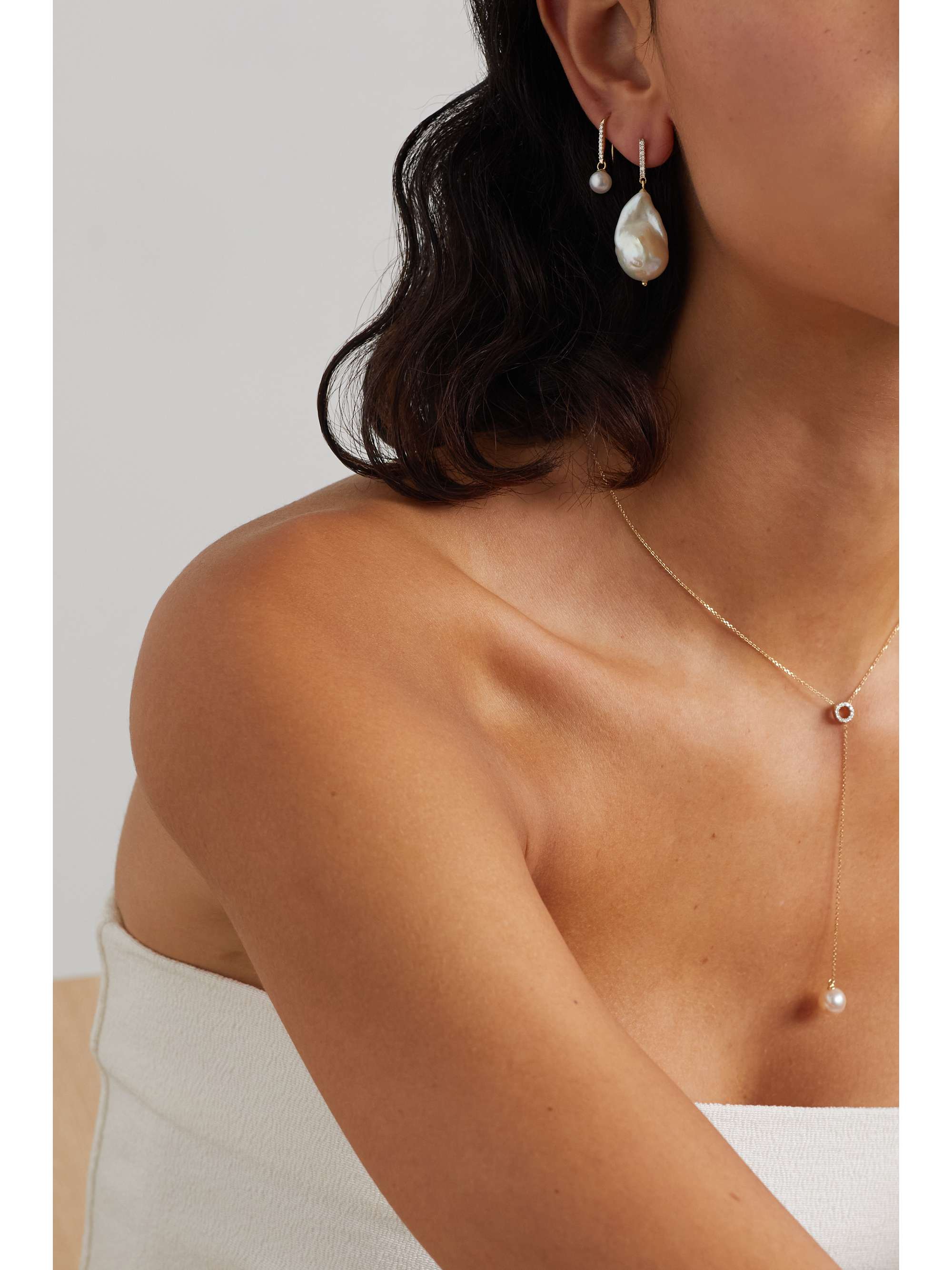 MATEO 14-karat gold, pearl and diamond earrings