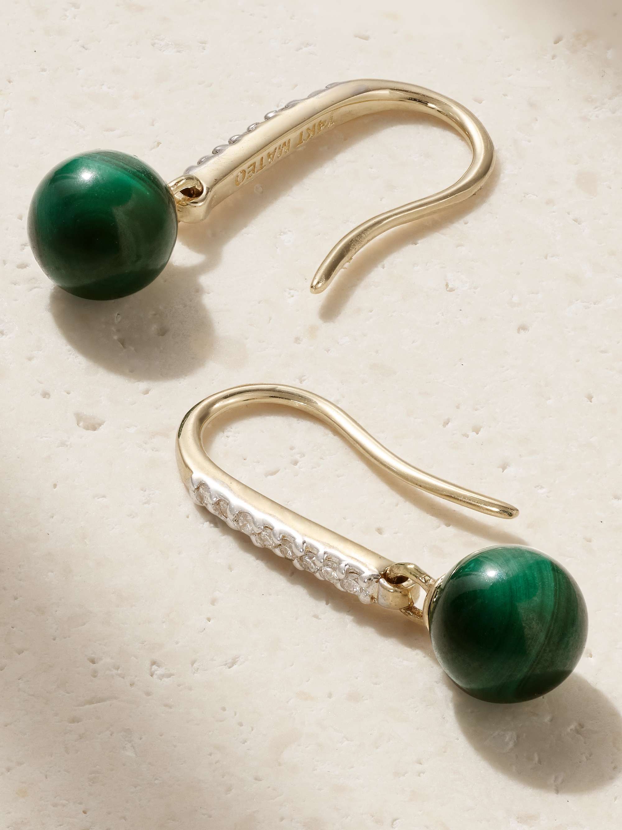 MATEO 14-karat gold, malachite and diamond earrings