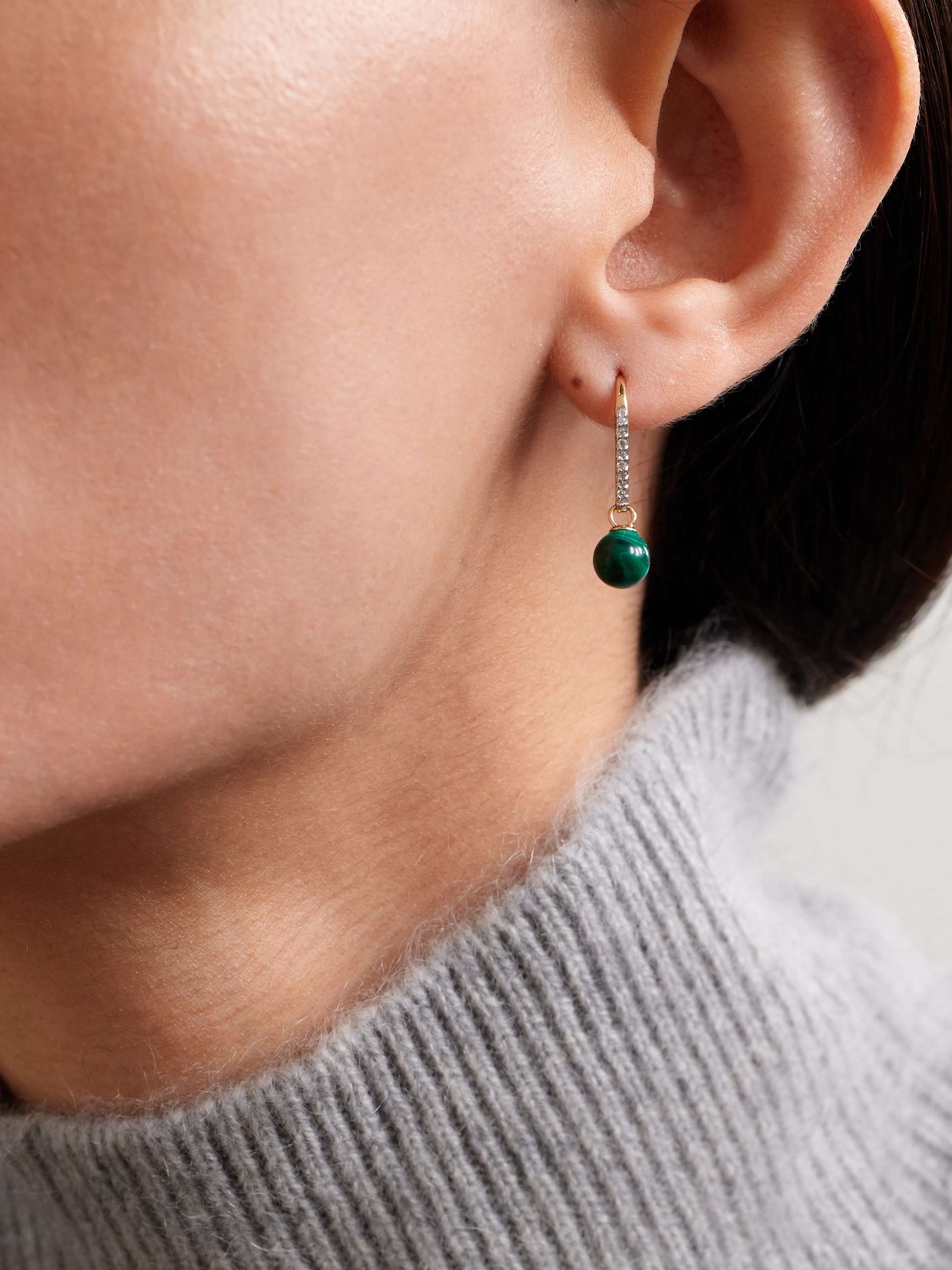 MATEO 14-karat gold, malachite and diamond earrings