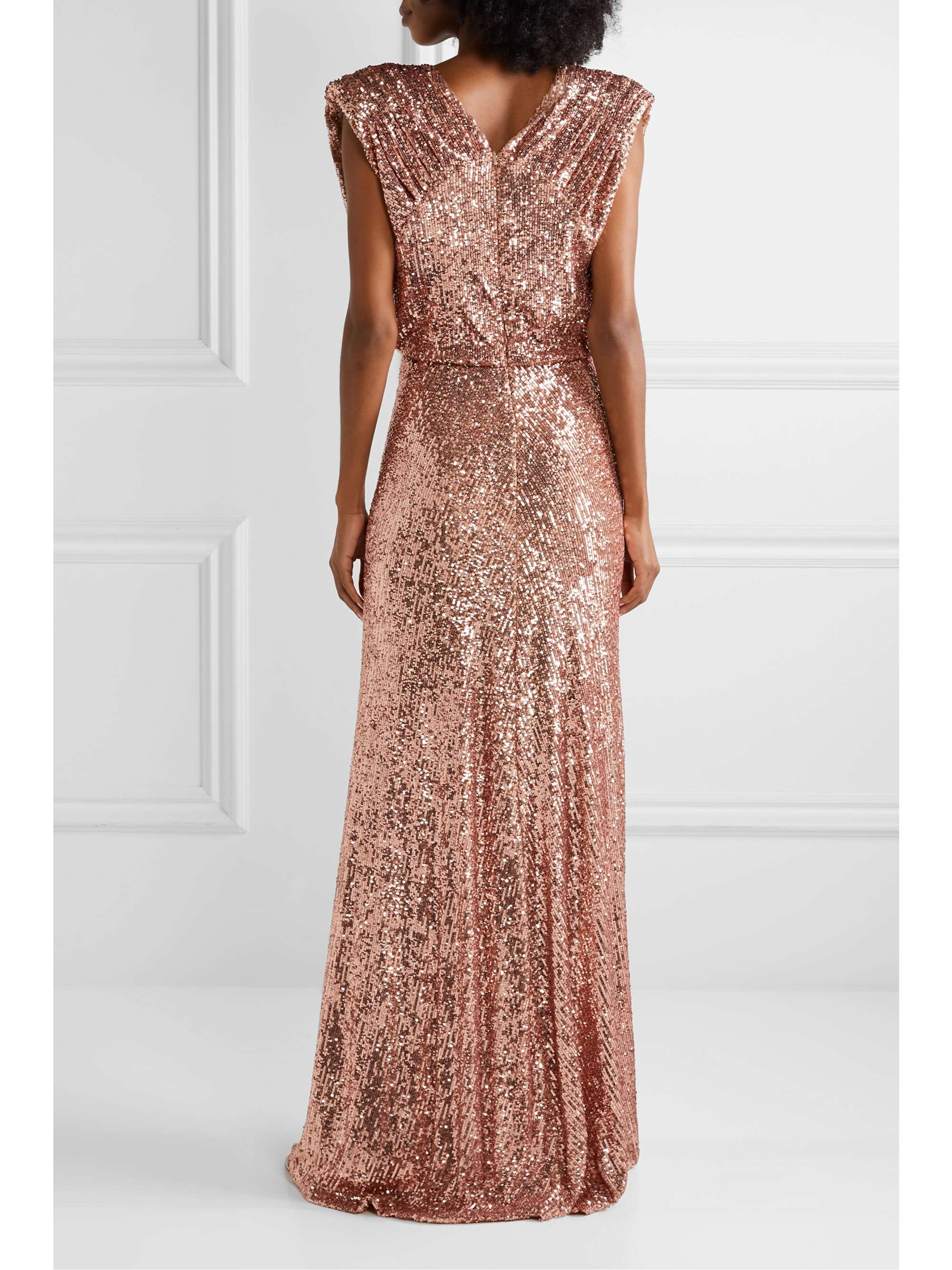 MONIQUE LHUILLIER Wrap-effect sequined stretch-tulle gown