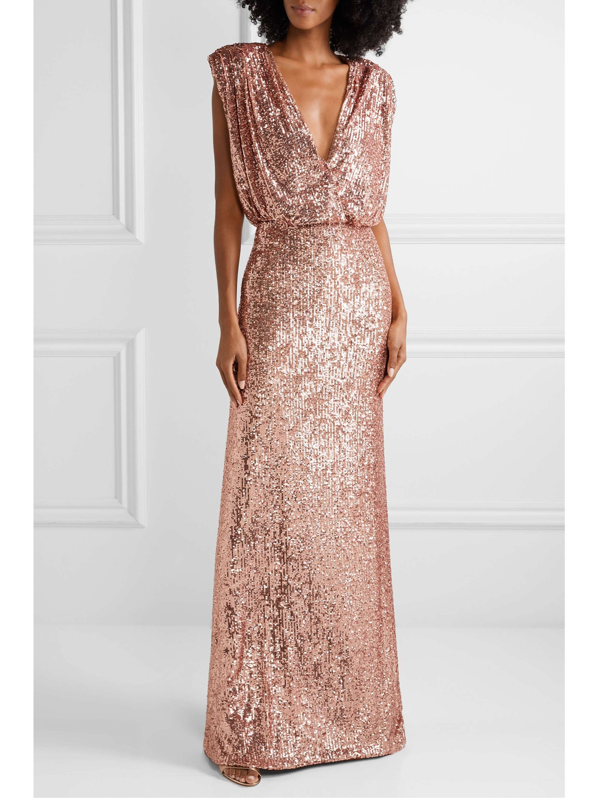 MONIQUE LHUILLIER Wrap-effect sequined stretch-tulle gown
