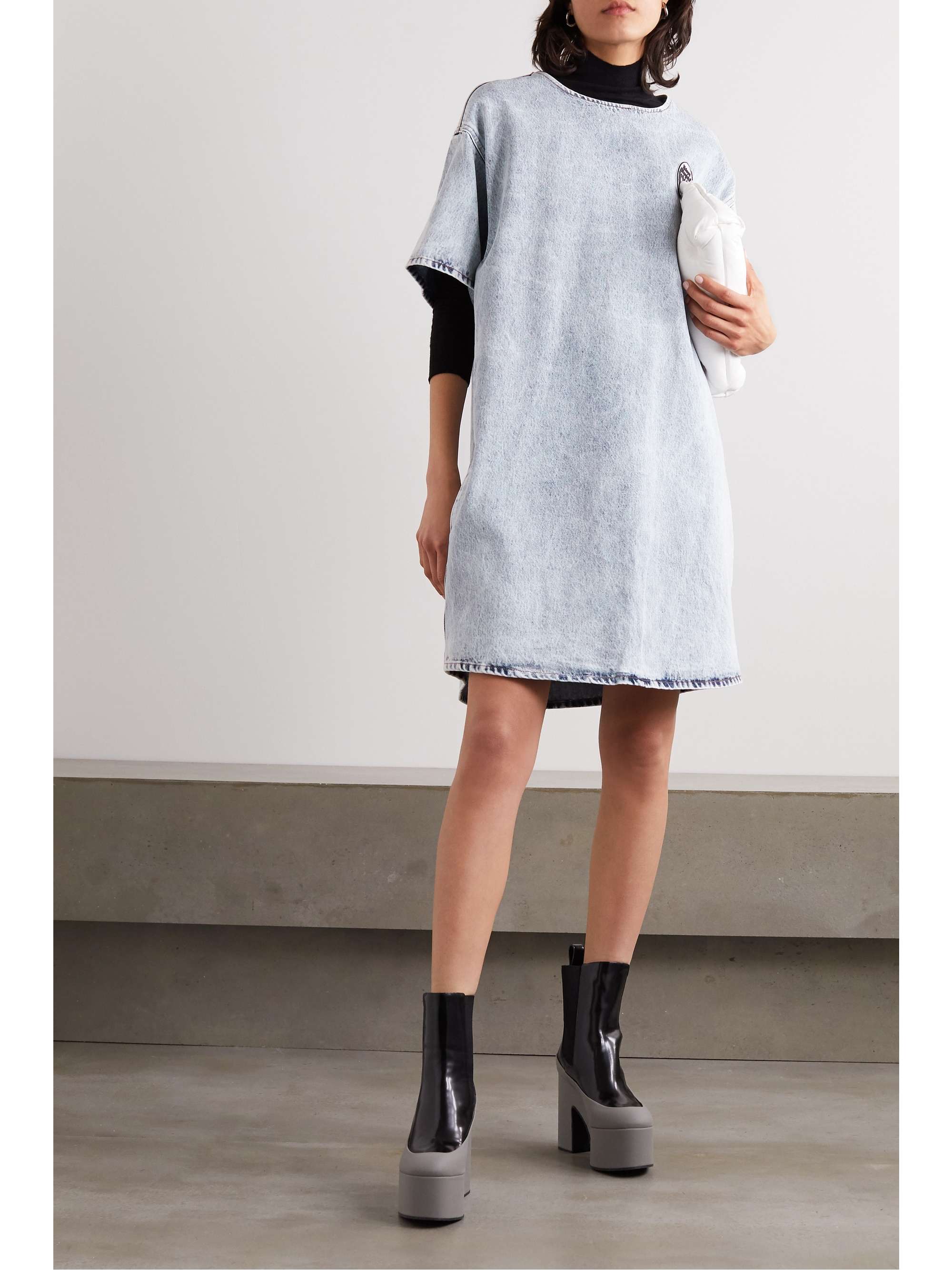 MM6 MAISON MARGIELA Appliquéd acid-wash denim mini dress