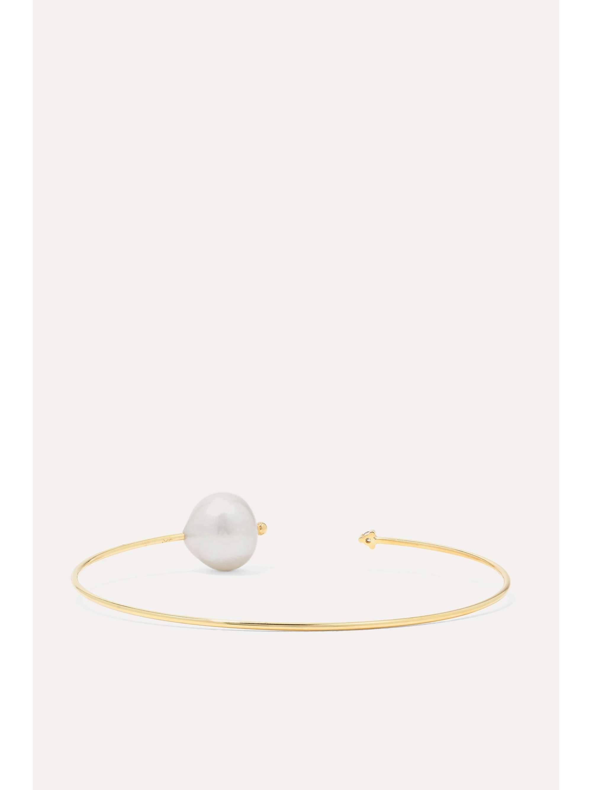 MIZUKI 14-karat gold, pearl and diamond cuff