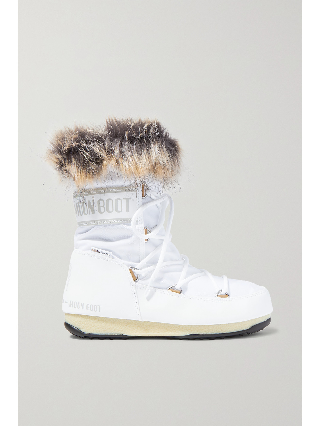 MOON BOOT MONACO FAUX FUR-TRIMMED SHELL AND FAUX LEATHER SNOW BOOTS