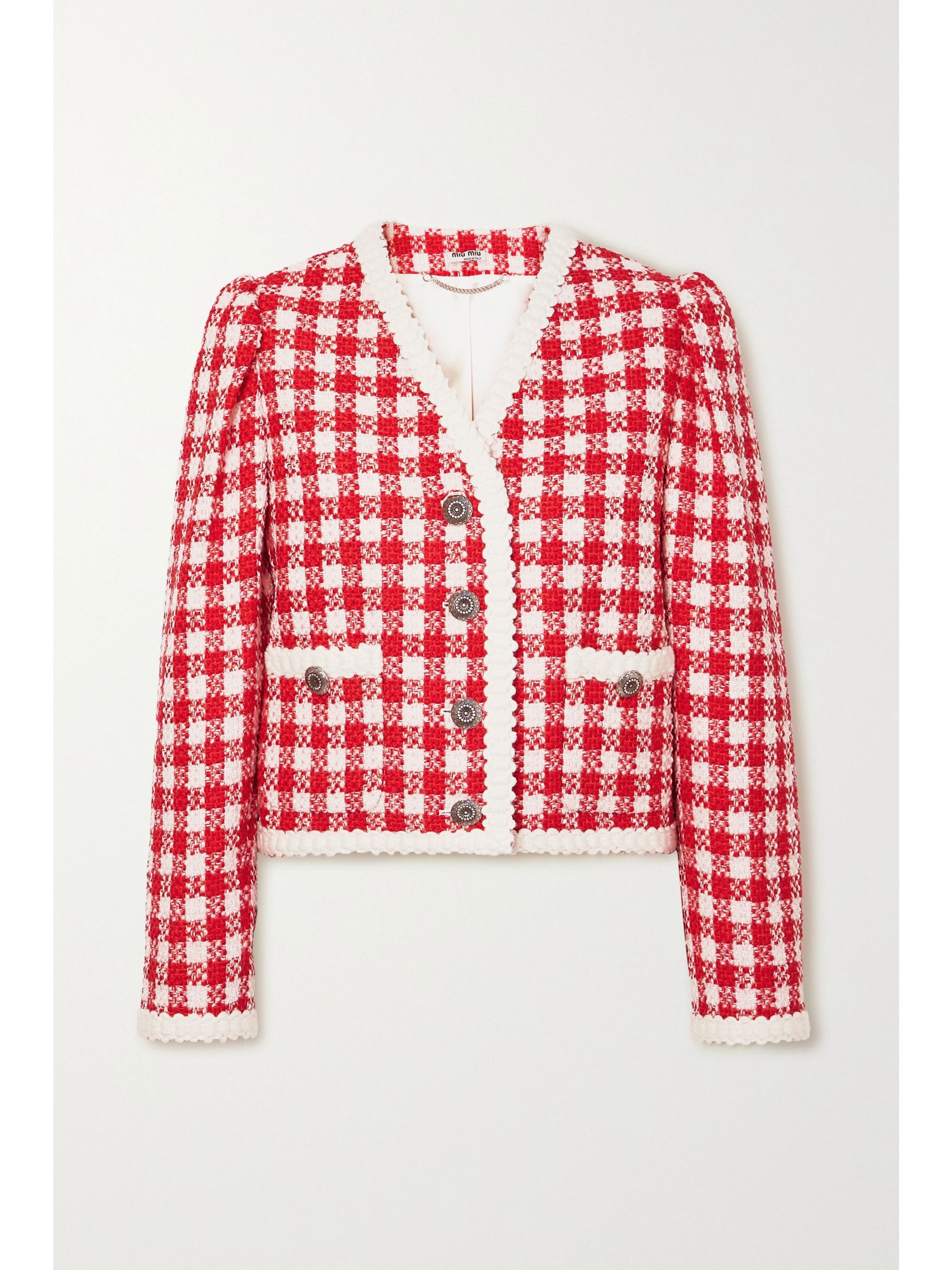 red tweed blazer