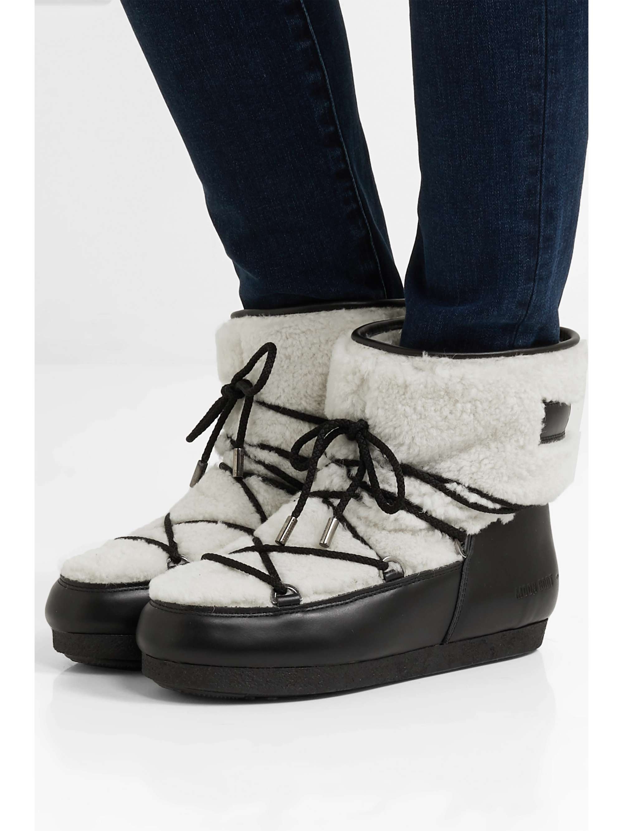 MOON BOOT Far Side two-tone leather and shearling ankle boots