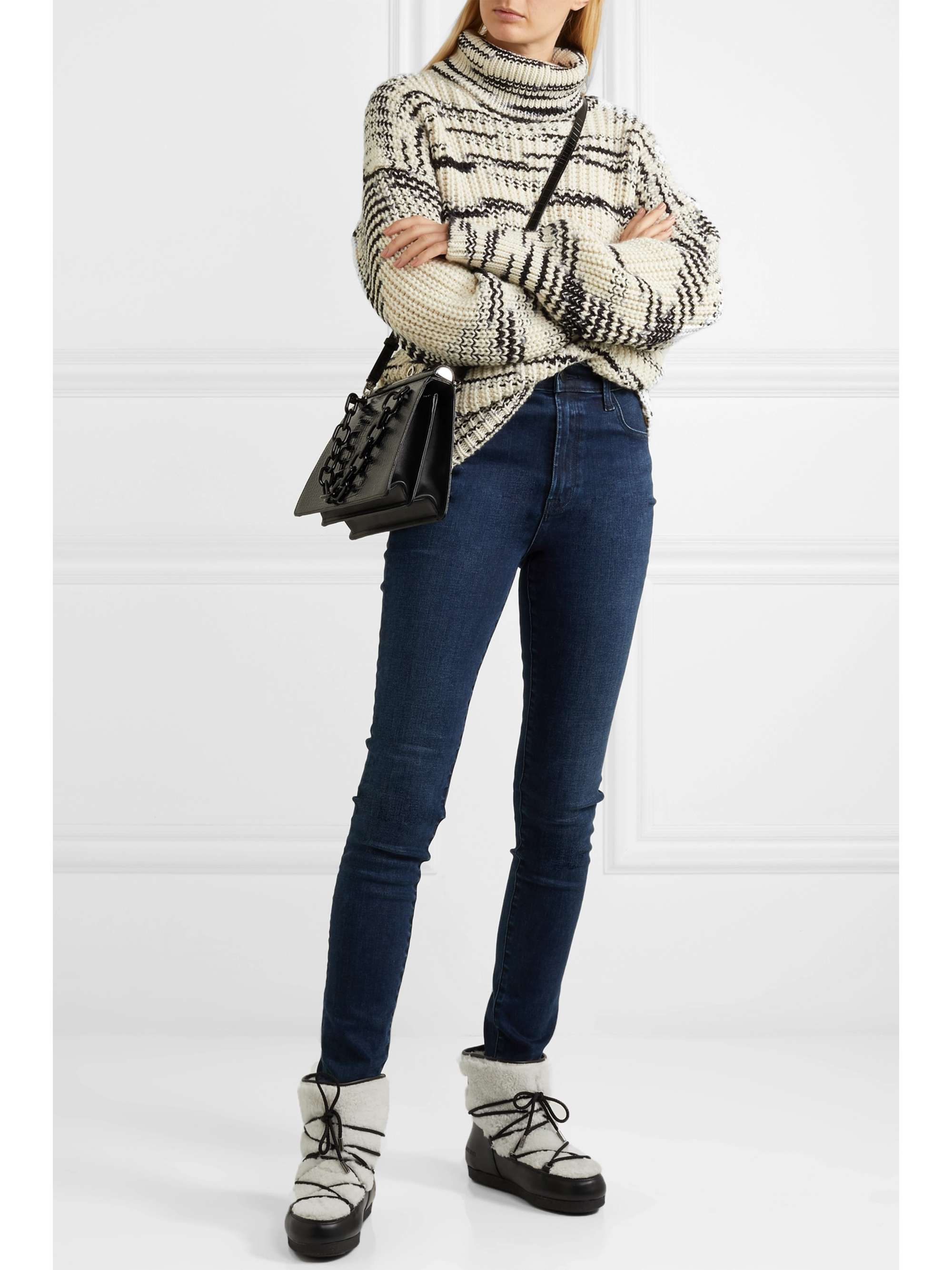 MOON BOOT Far Side two-tone leather and shearling ankle boots