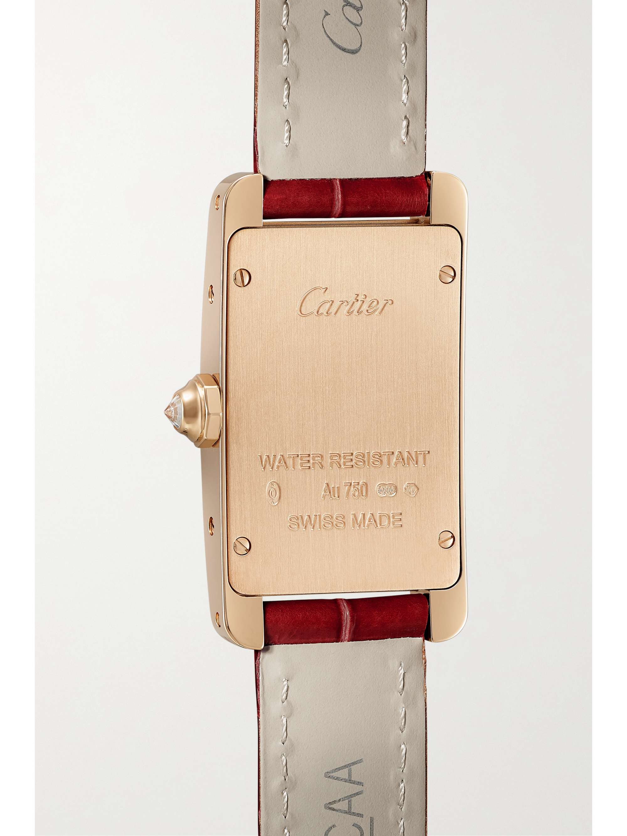 CARTIER Tank Américaine 34.8mm small 18-karat rose gold, alligator and diamond watch