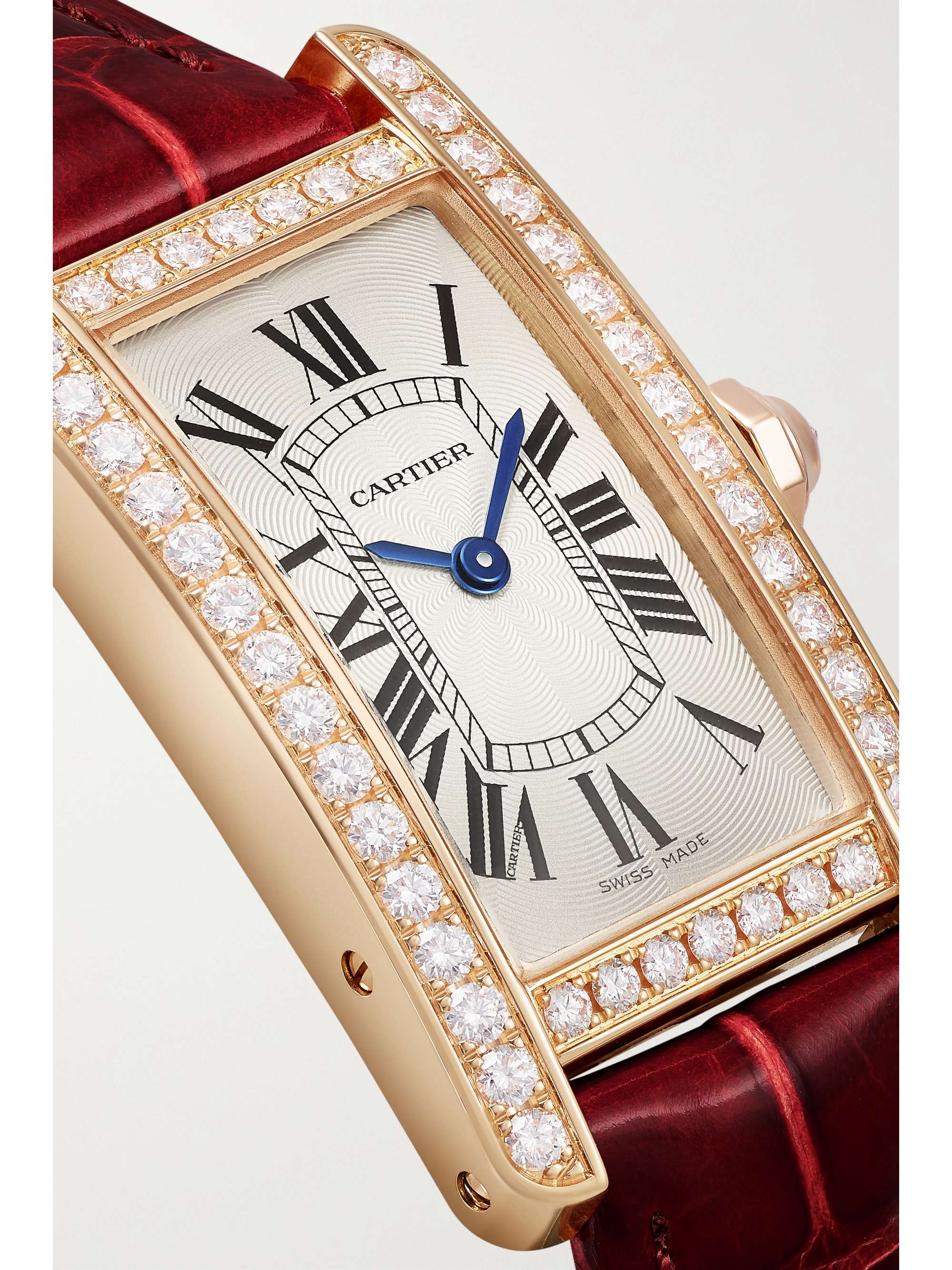 CARTIER Tank Américaine 34.8mm small 18-karat rose gold, alligator and diamond watch
