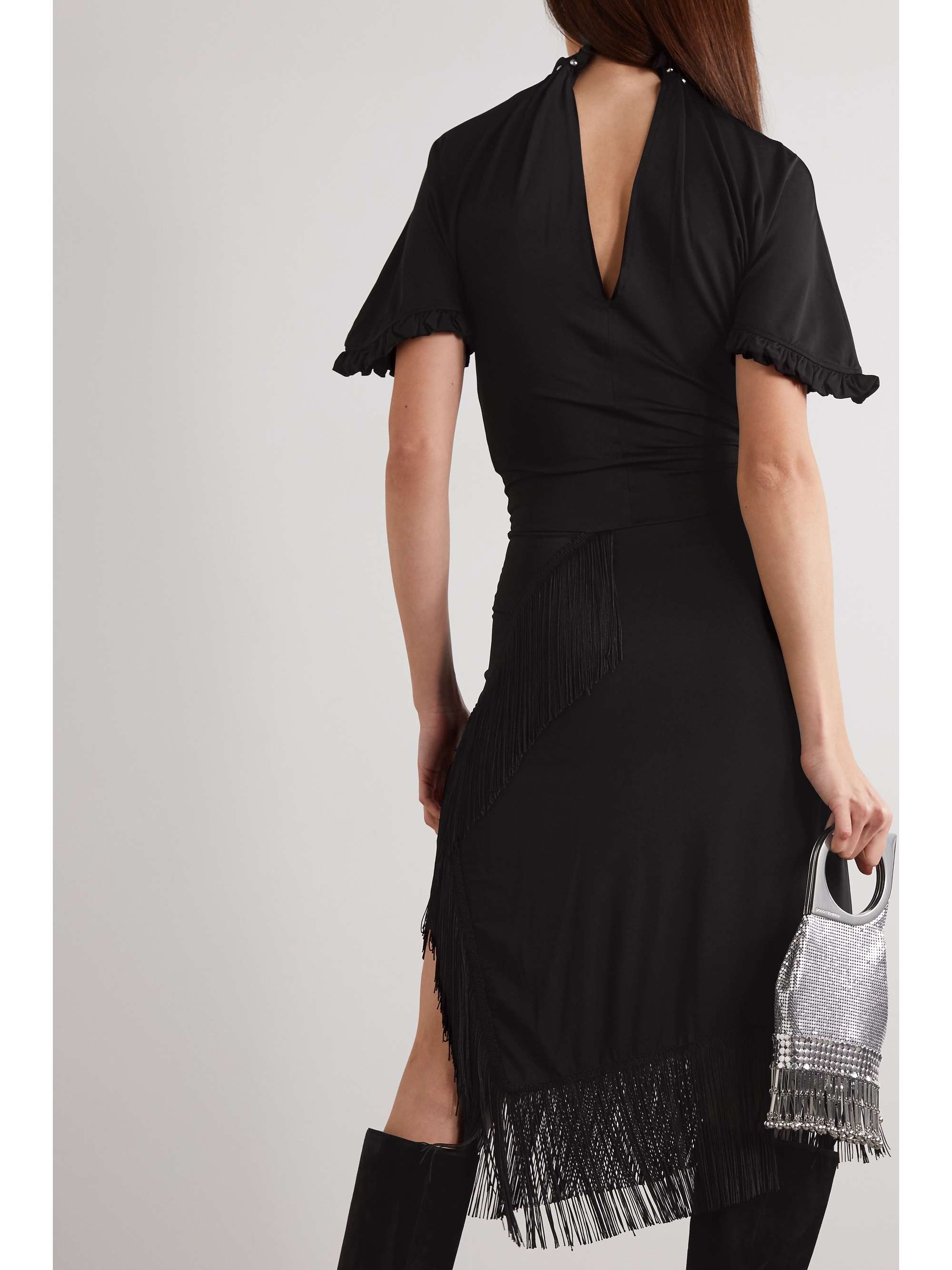 black fringe skirt stretch