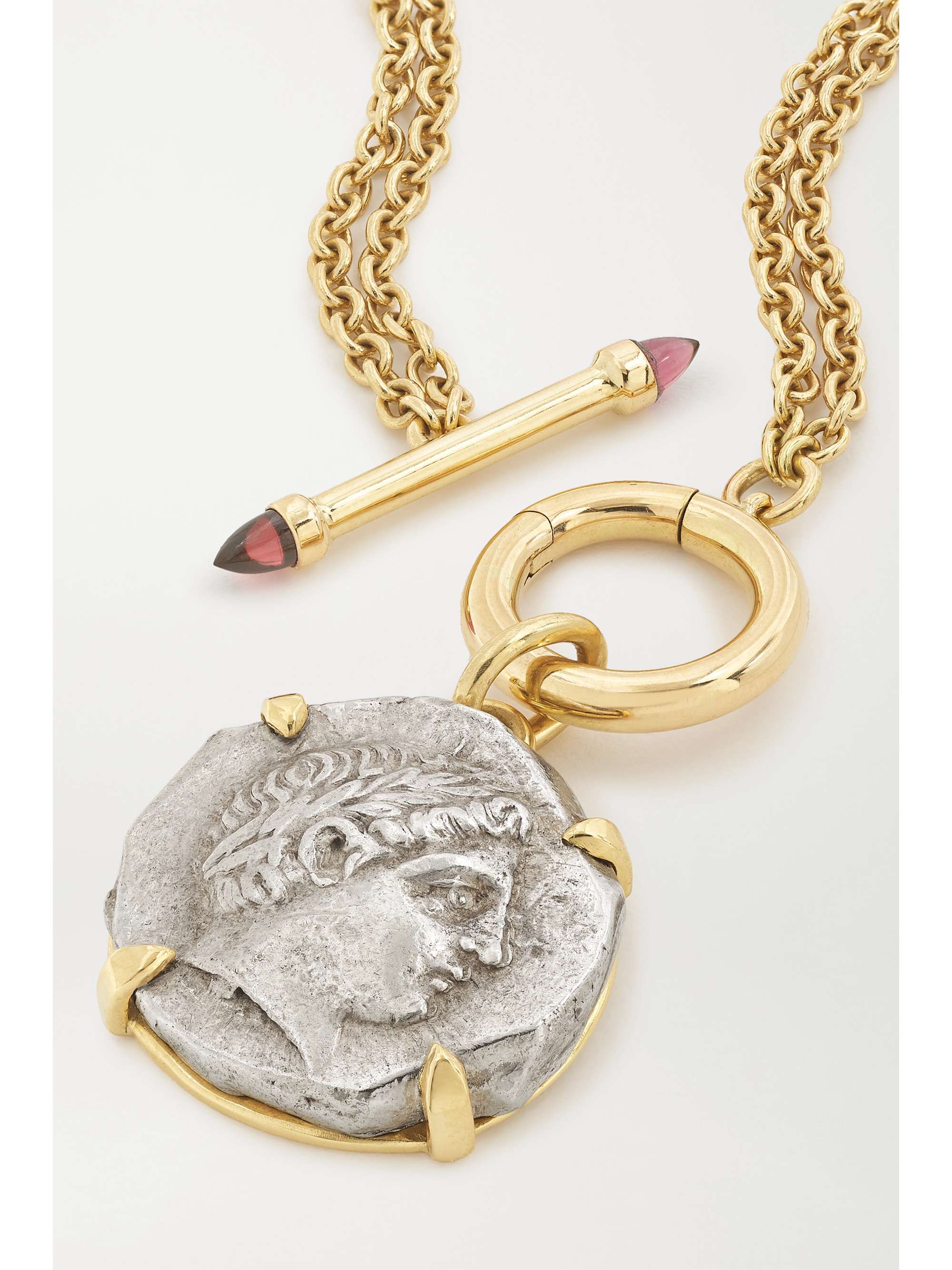 DUBINI Apollo Kette aus 18 Karat Gold und Silber mit Rhodolithen
