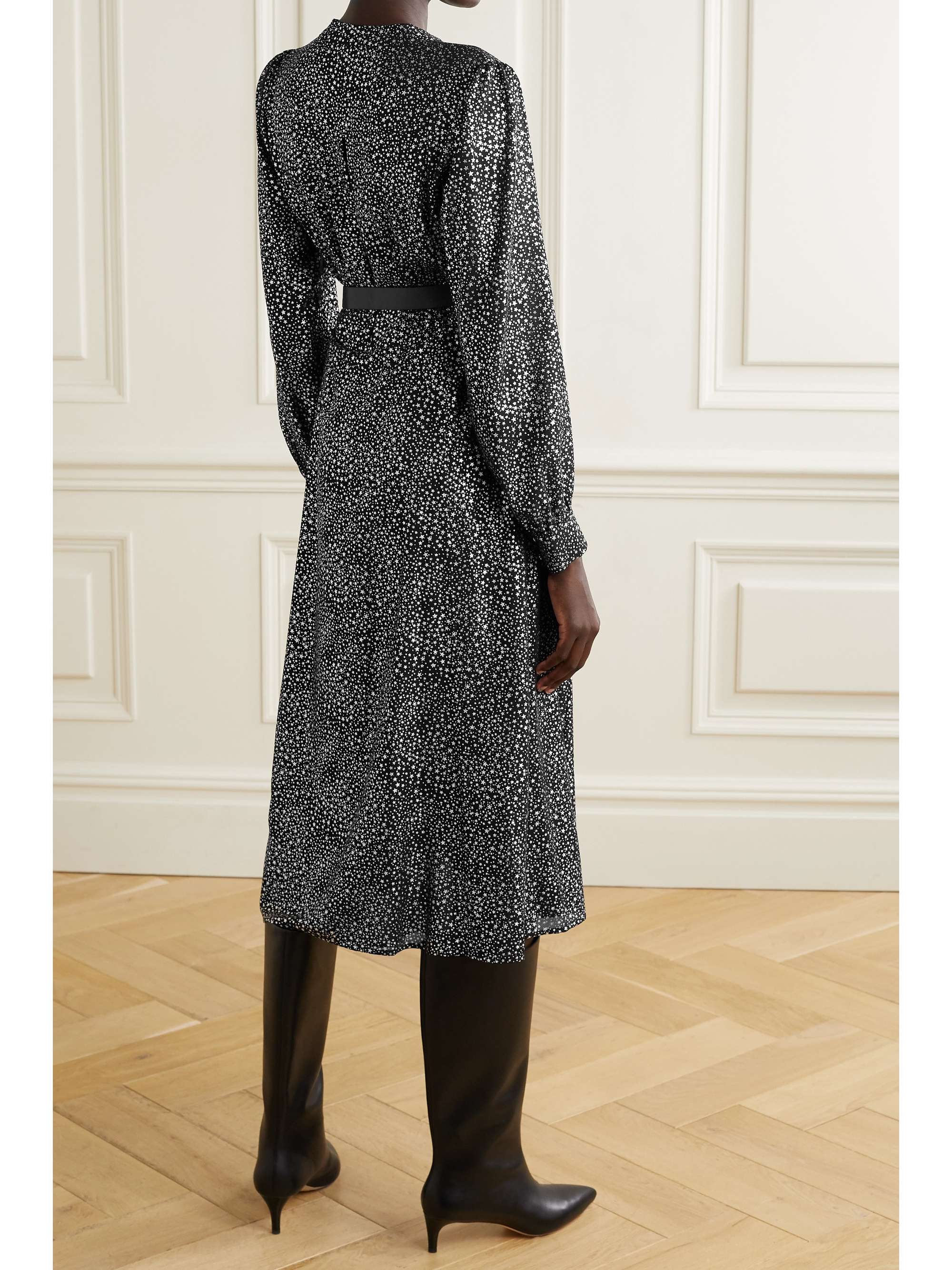 Black Belted metallic printed georgette 