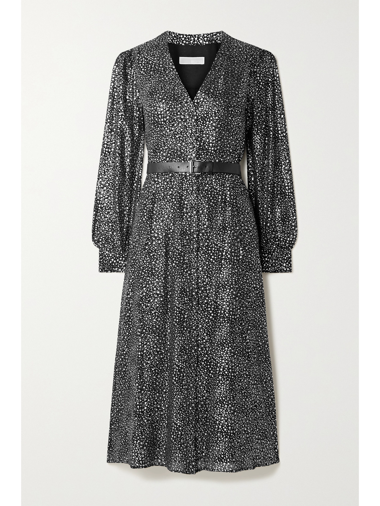 MICHAEL MICHAEL KORS Belted Metallic Printed Georgette Midi Dress