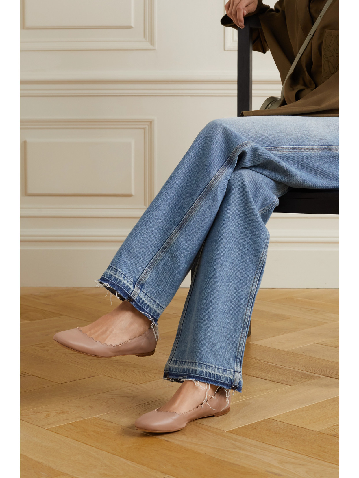 Chloé Lauren Scalloped Leather Ballet Flats In Pink