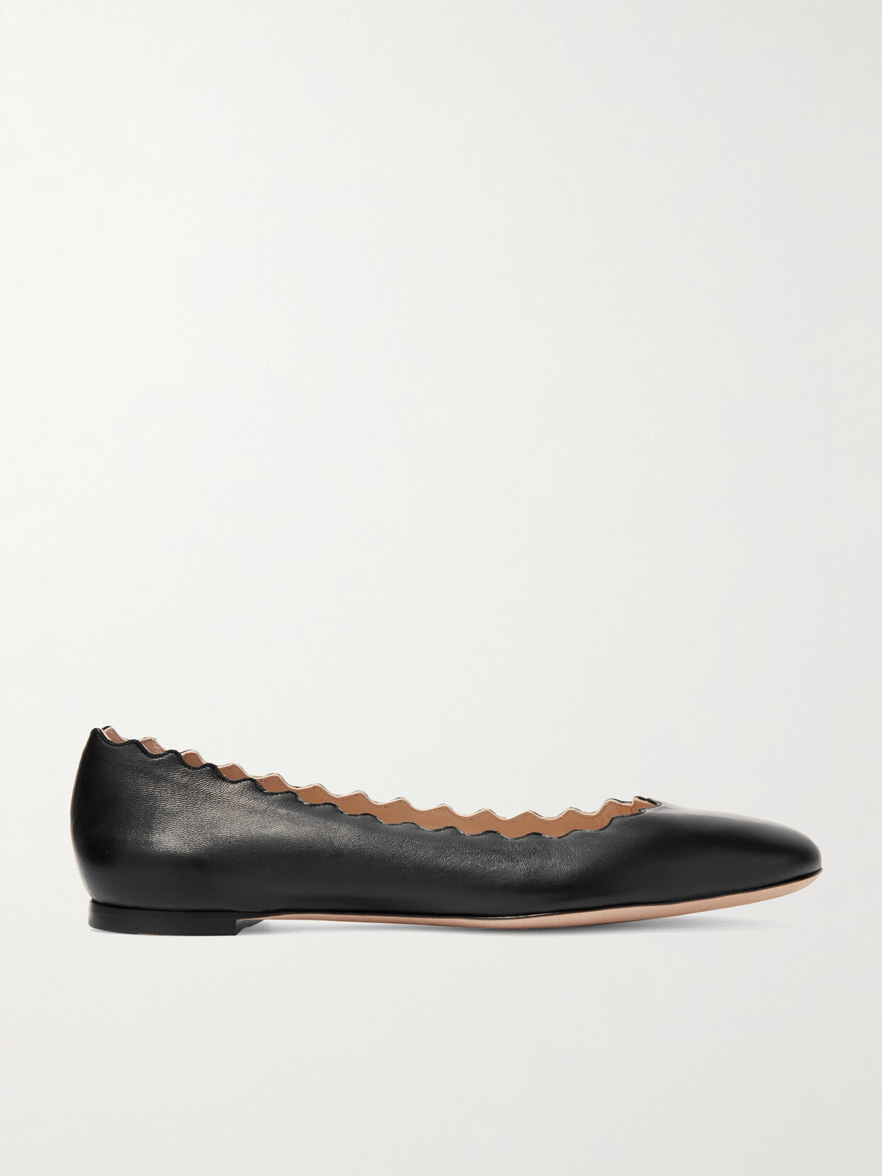 Shop Chloé + Net Sustain Lauren Scalloped Leather Ballet Flats In Black